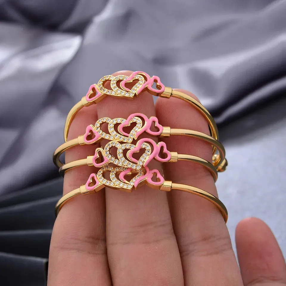 Pink Baby Bracelet, Gold Plated Bangles For  2-10 Years Old Girls