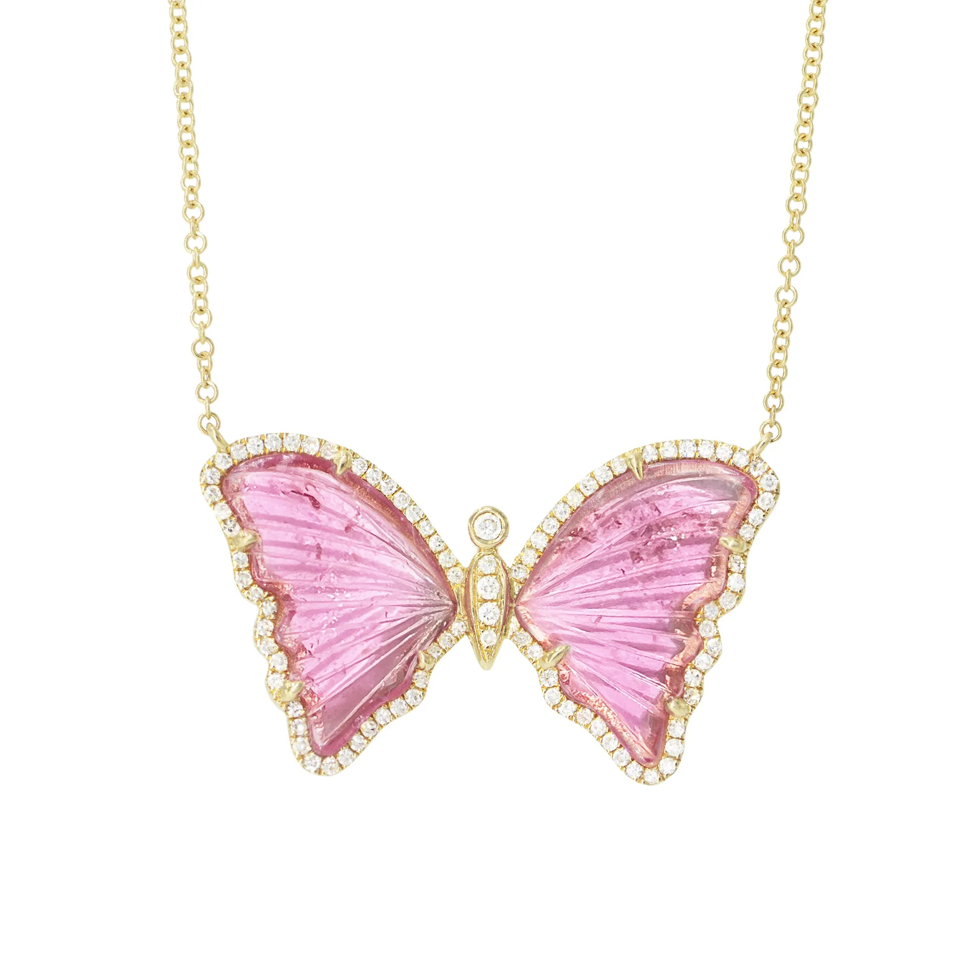 Pink Tourmaline Butterfly Necklace with Diamonds