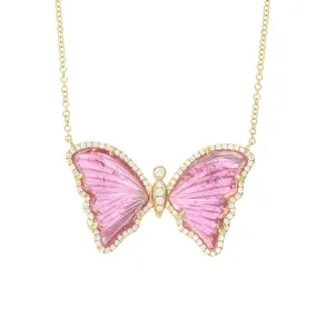 Pink Tourmaline Butterfly Necklace with Diamonds