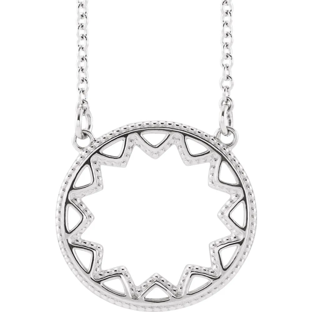 Platinum 15mm Milgrain Sun Adjustable Necklace, 16-18 Inch