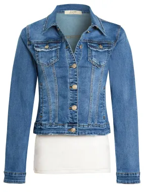 Premium Stretch Fitted Denim Jacket, UK Sizes 8 to 14