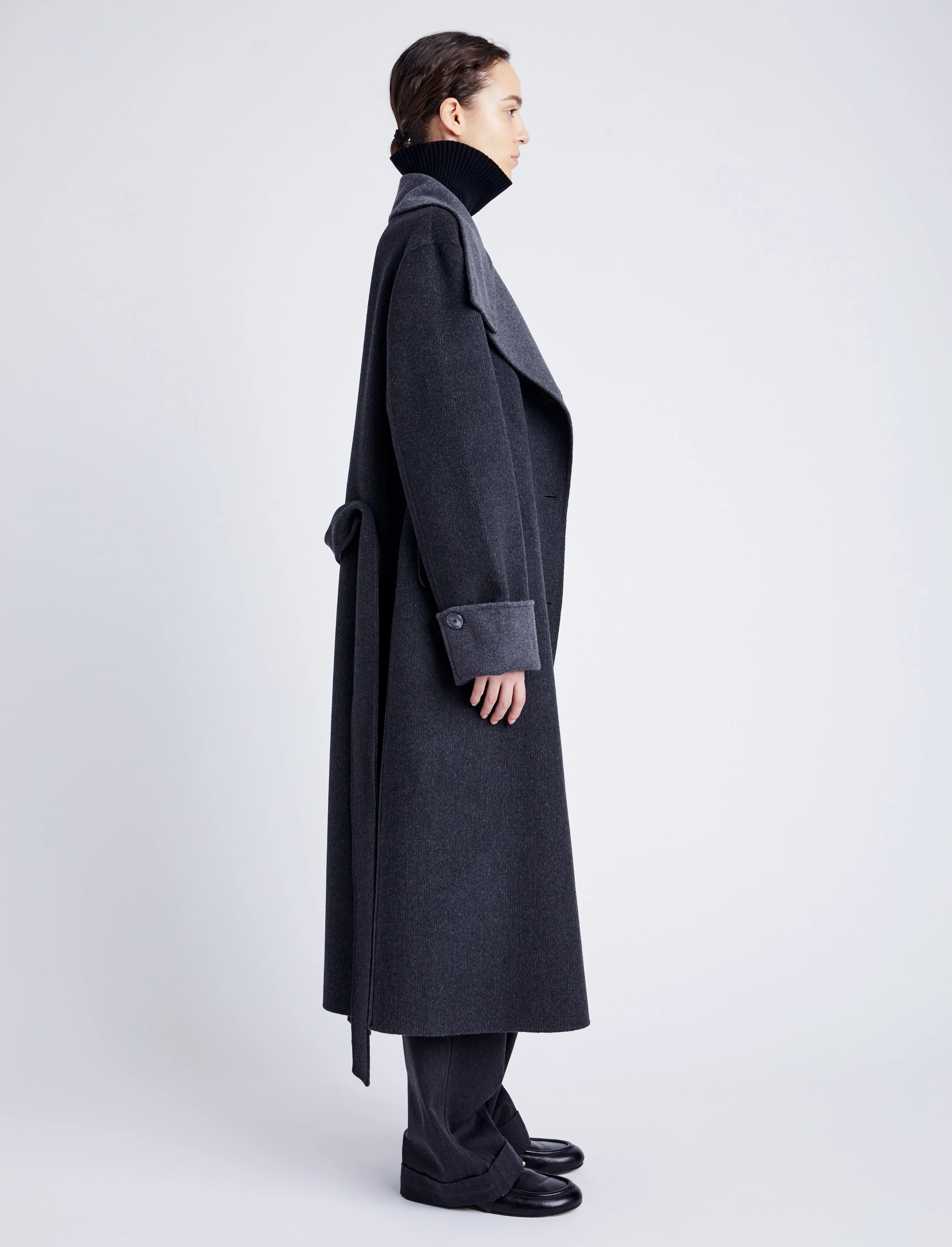 Proenza Schouler White Label Constance Coat in Pinstripe Melton - Dark Grey Melange