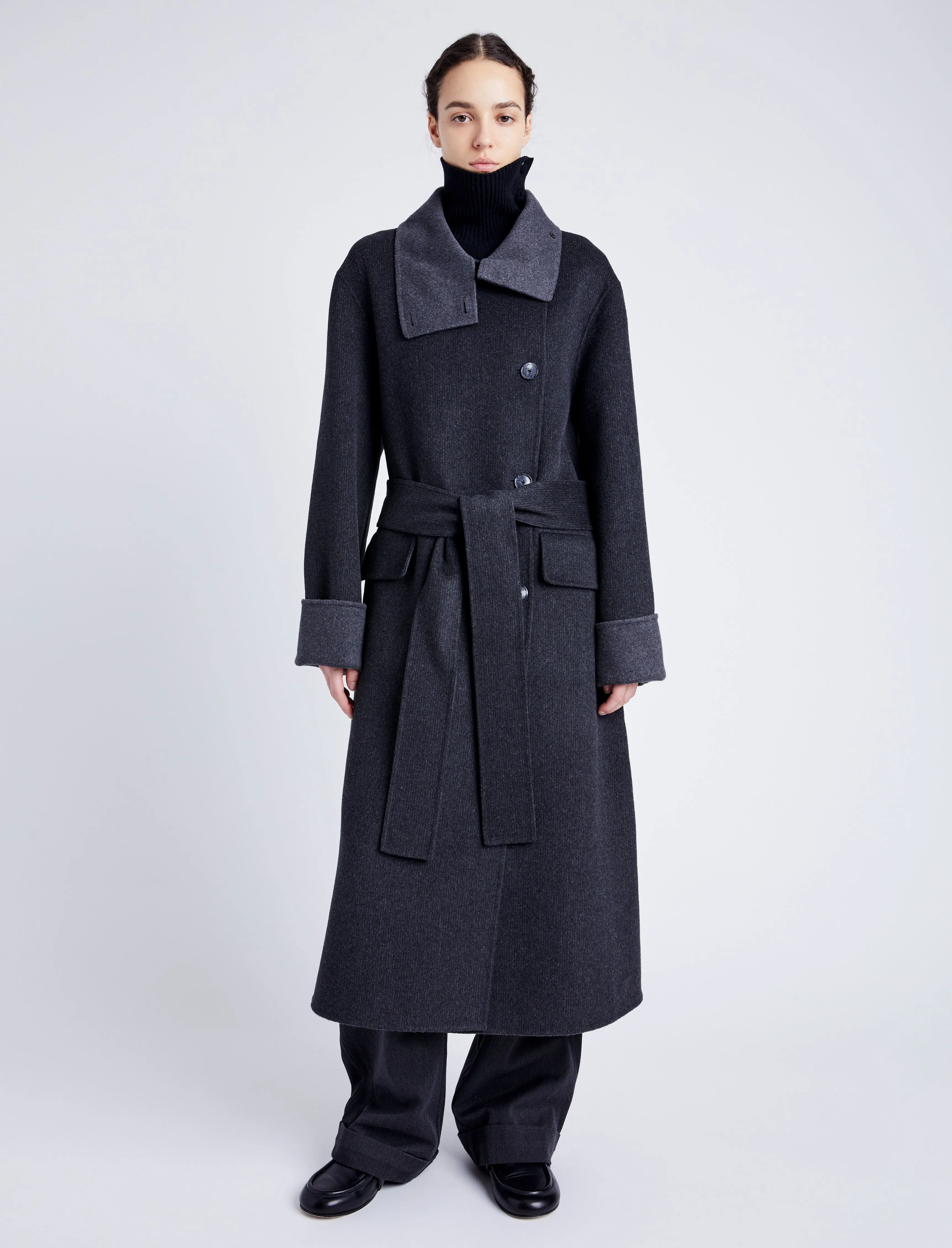 Proenza Schouler White Label Constance Coat in Pinstripe Melton - Dark Grey Melange