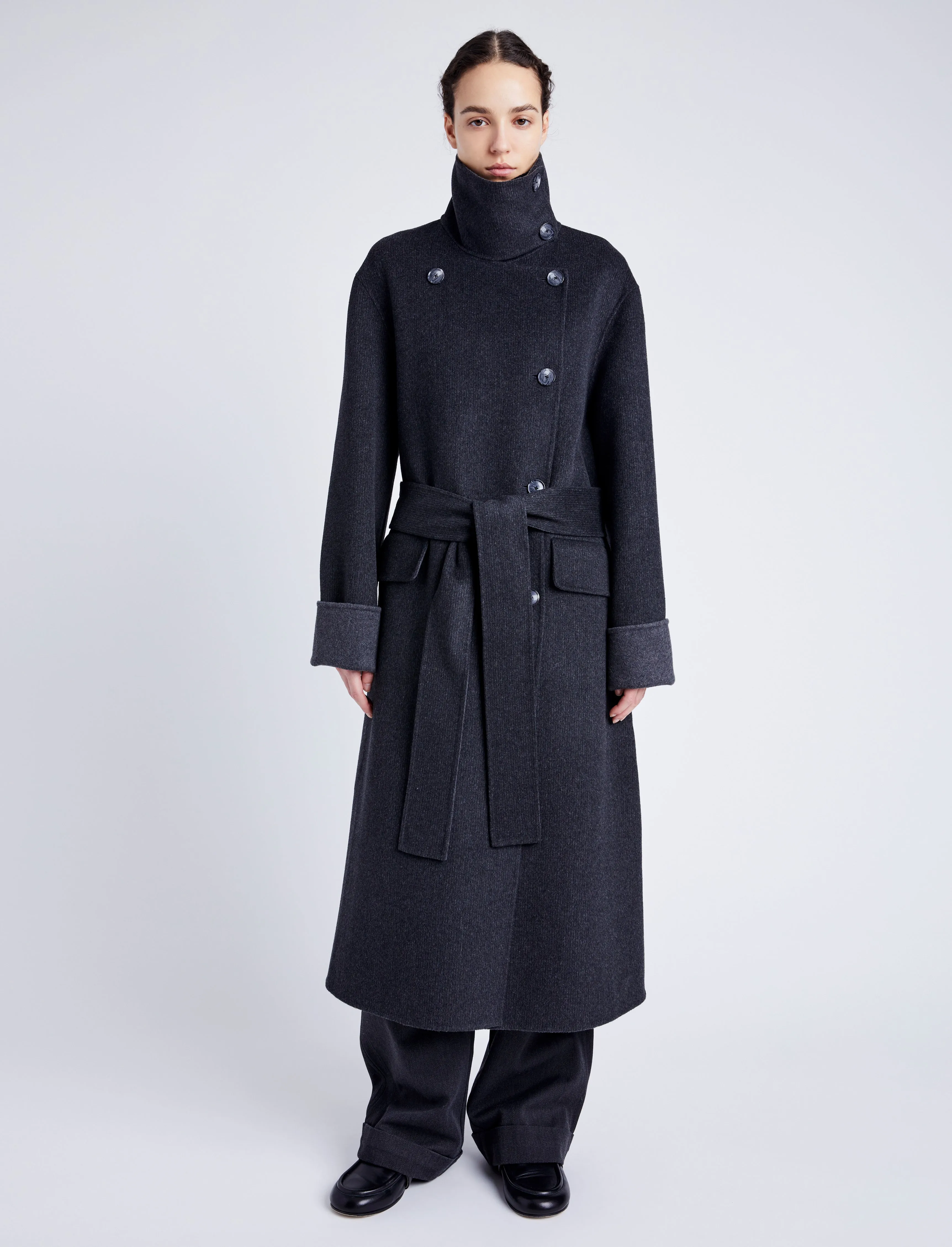 Proenza Schouler White Label Constance Coat in Pinstripe Melton - Dark Grey Melange