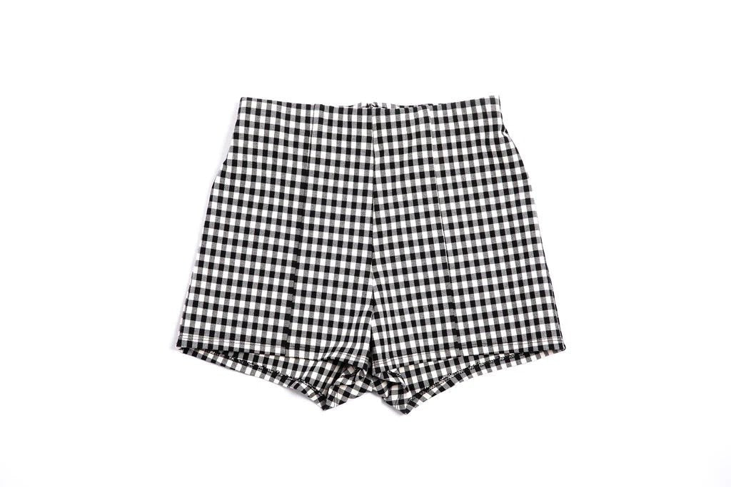 Punkwasp Gingham High Waisted Shorts - Black & White