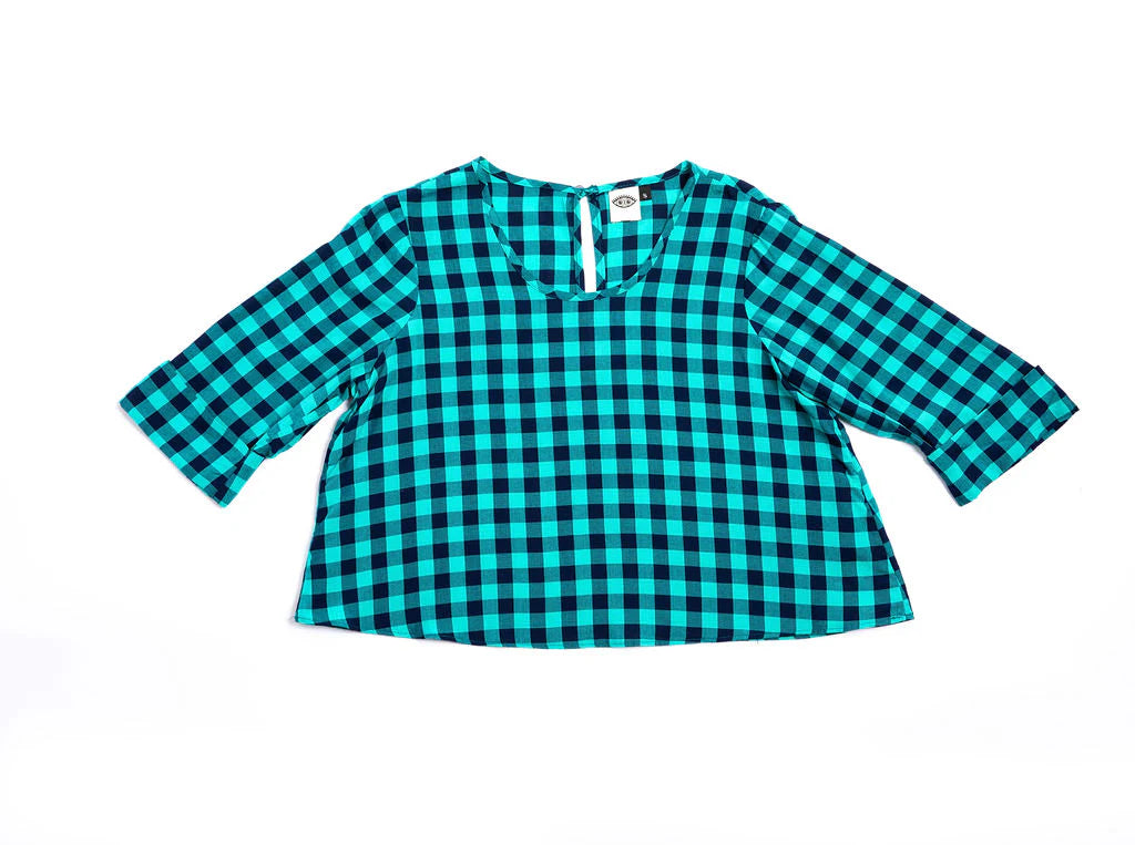 Punkwasp Keyhole Top - Turquoise Gingham