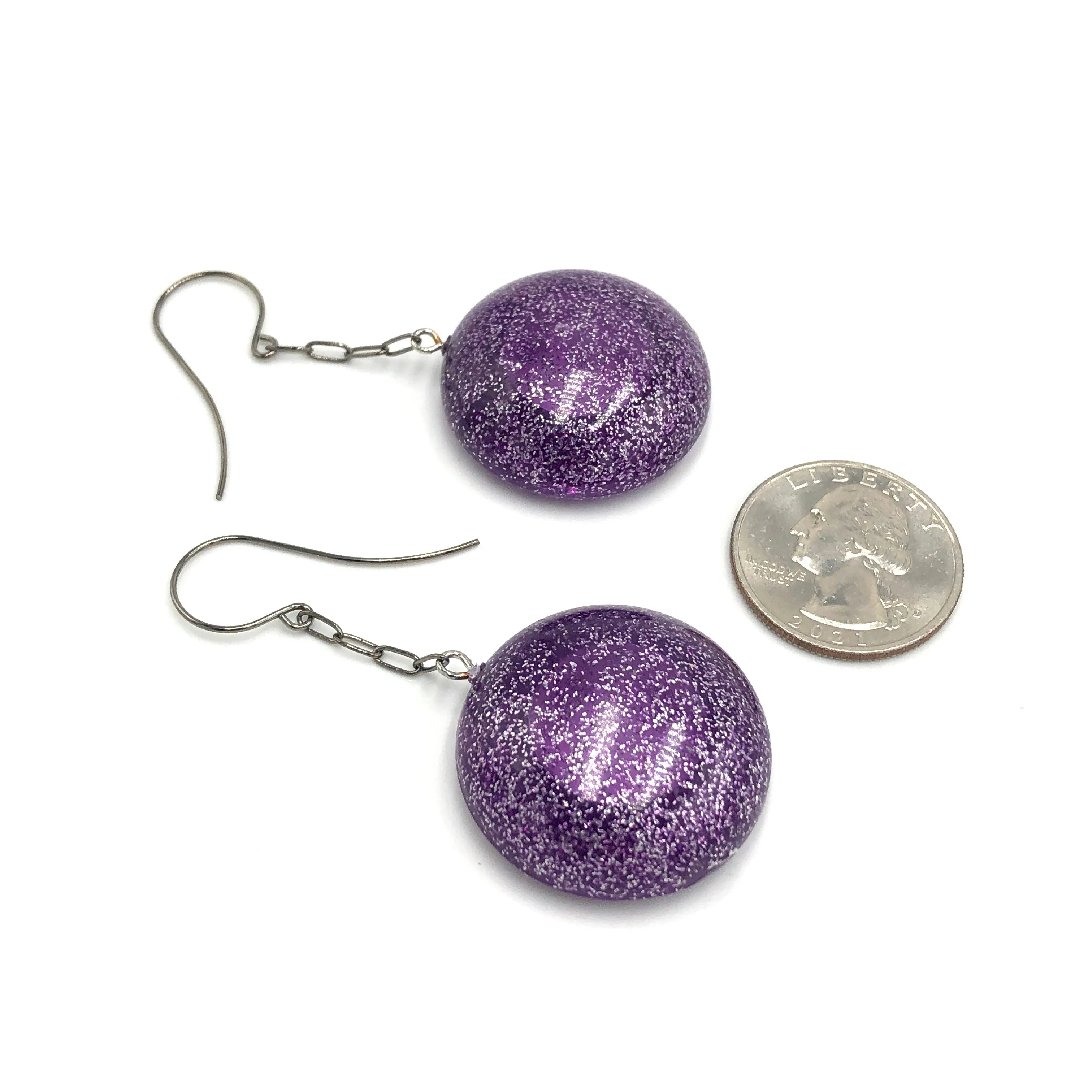 Purple Glitter Chain Drop Earrings