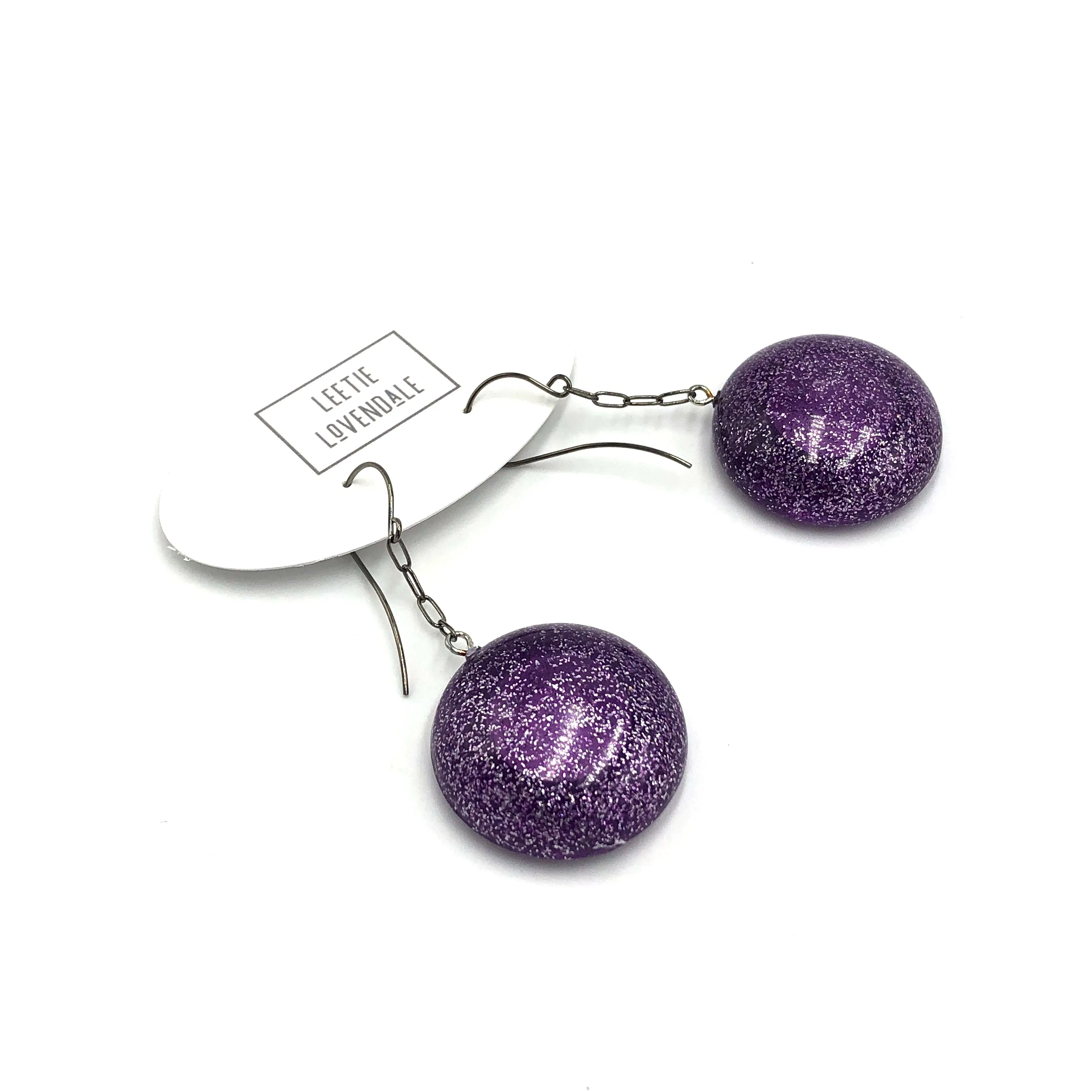 Purple Glitter Chain Drop Earrings