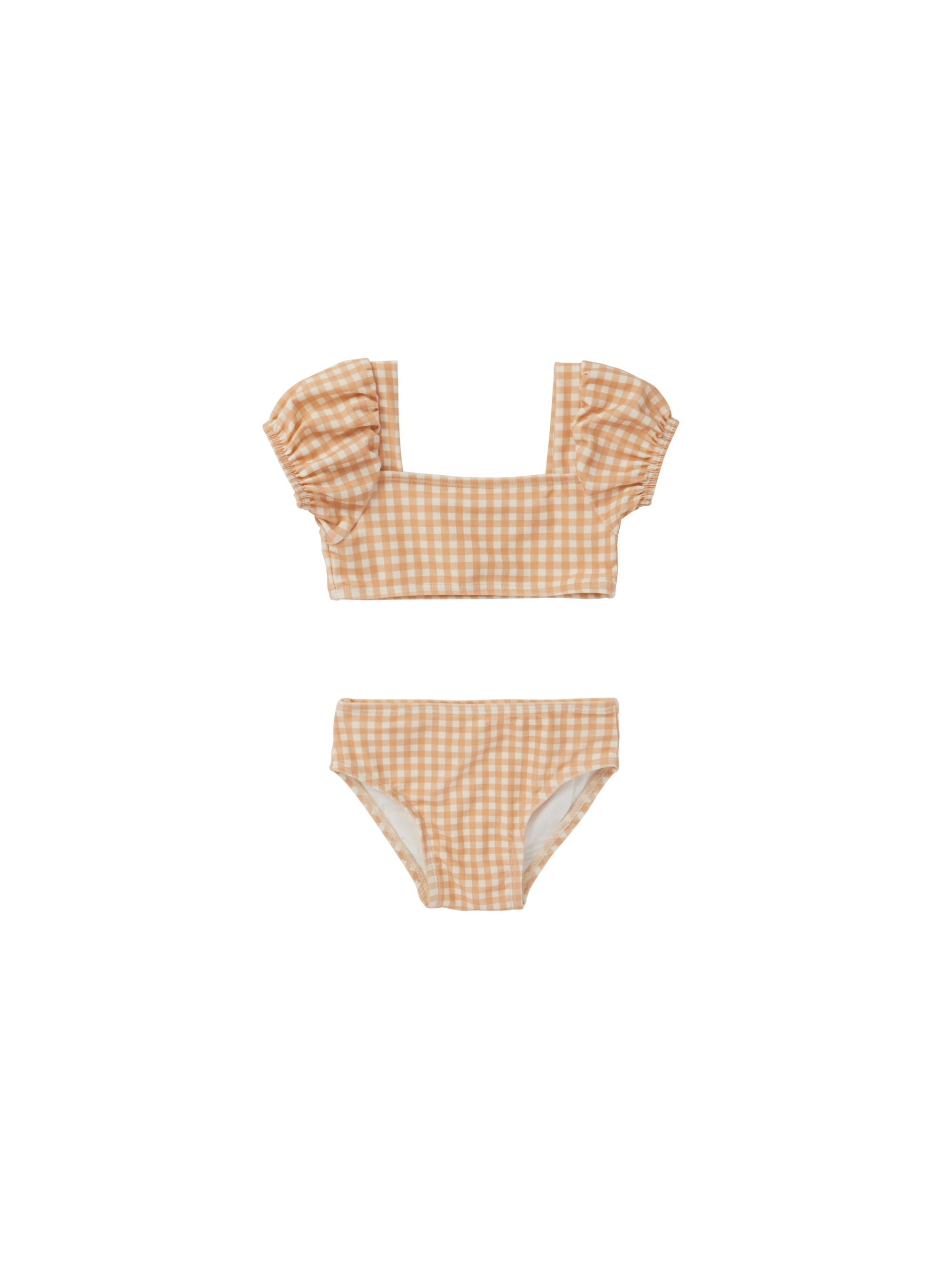 Quincy Mae - Melon Gingham Zippy Two Piece Swim