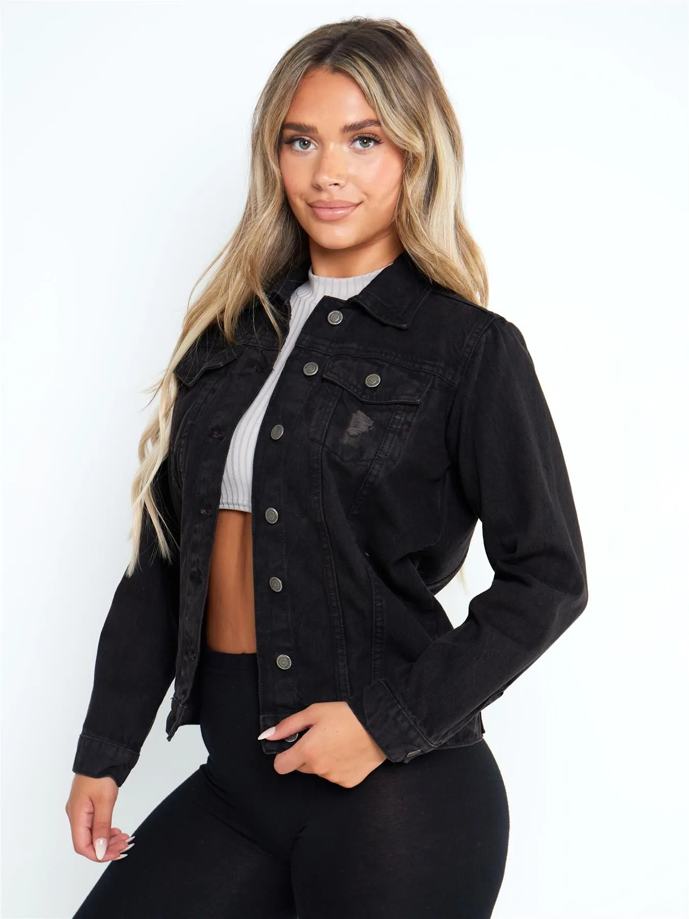 Relaxed Loose Fit Denim Jacket, Black, Blue, UK Sizes 6 to 14