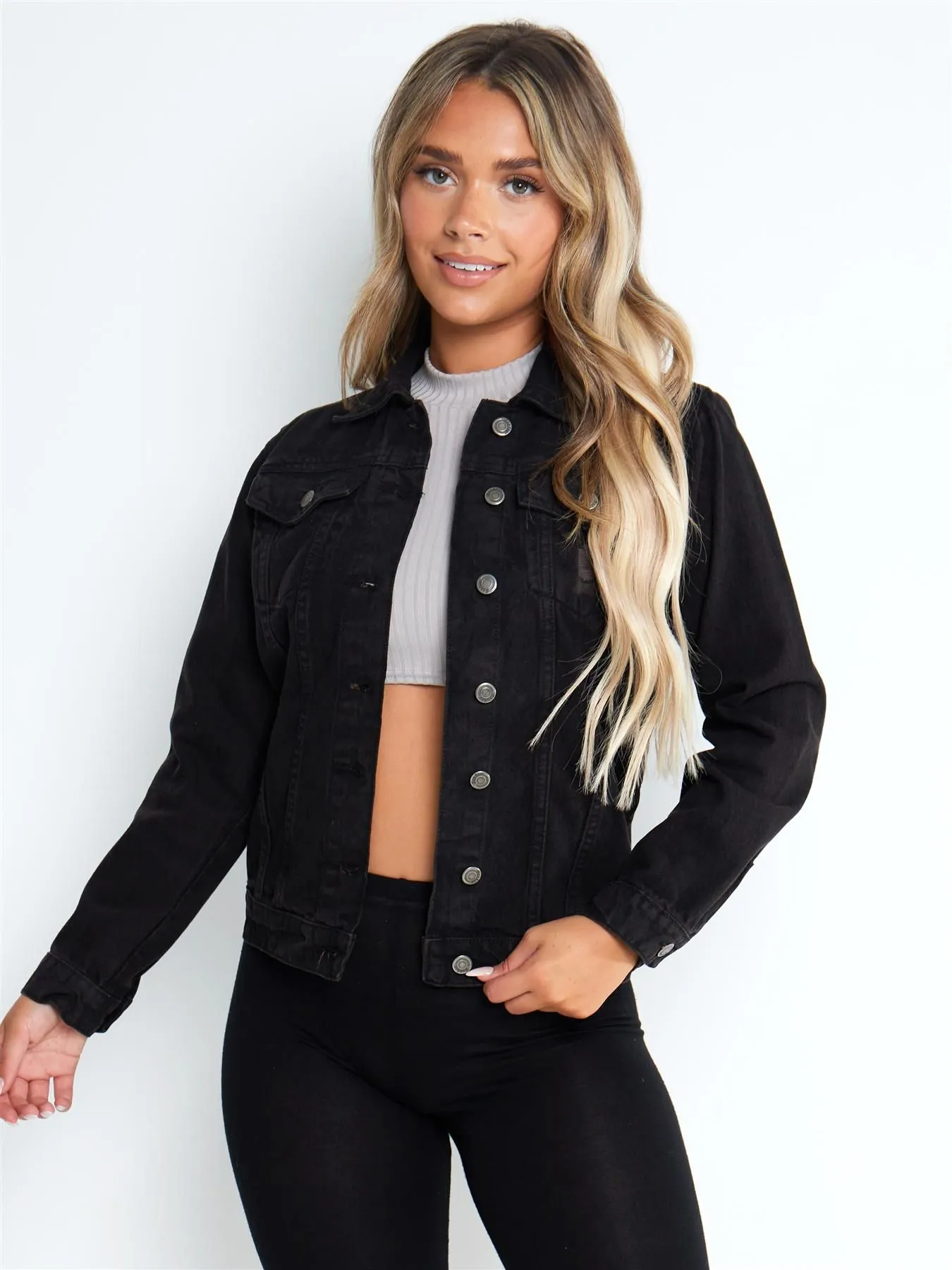 Relaxed Loose Fit Denim Jacket, Black, Blue, UK Sizes 6 to 14