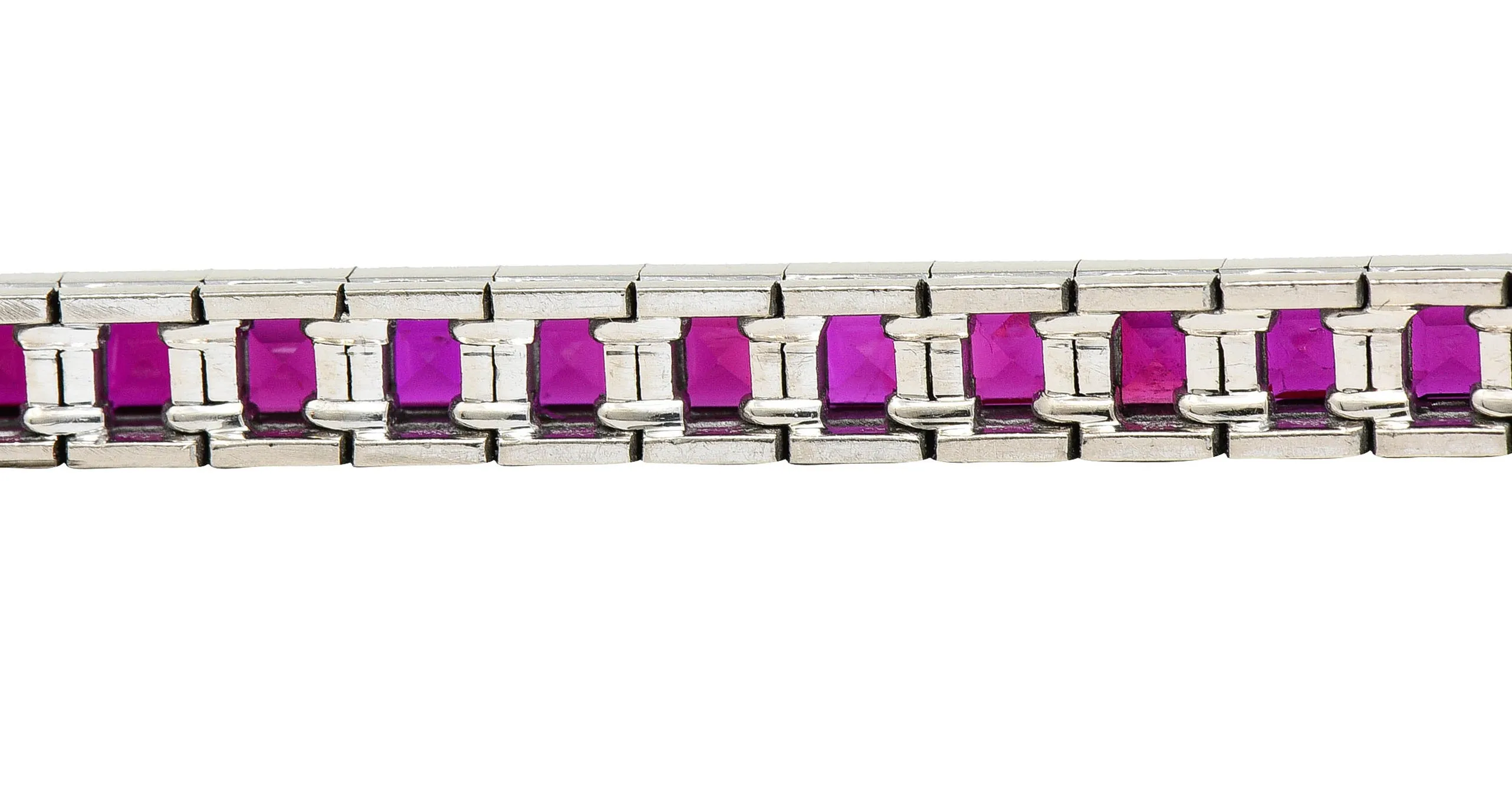 Retro 13.25 CTW Ruby Platinum Line Bracelet Circa 1940s