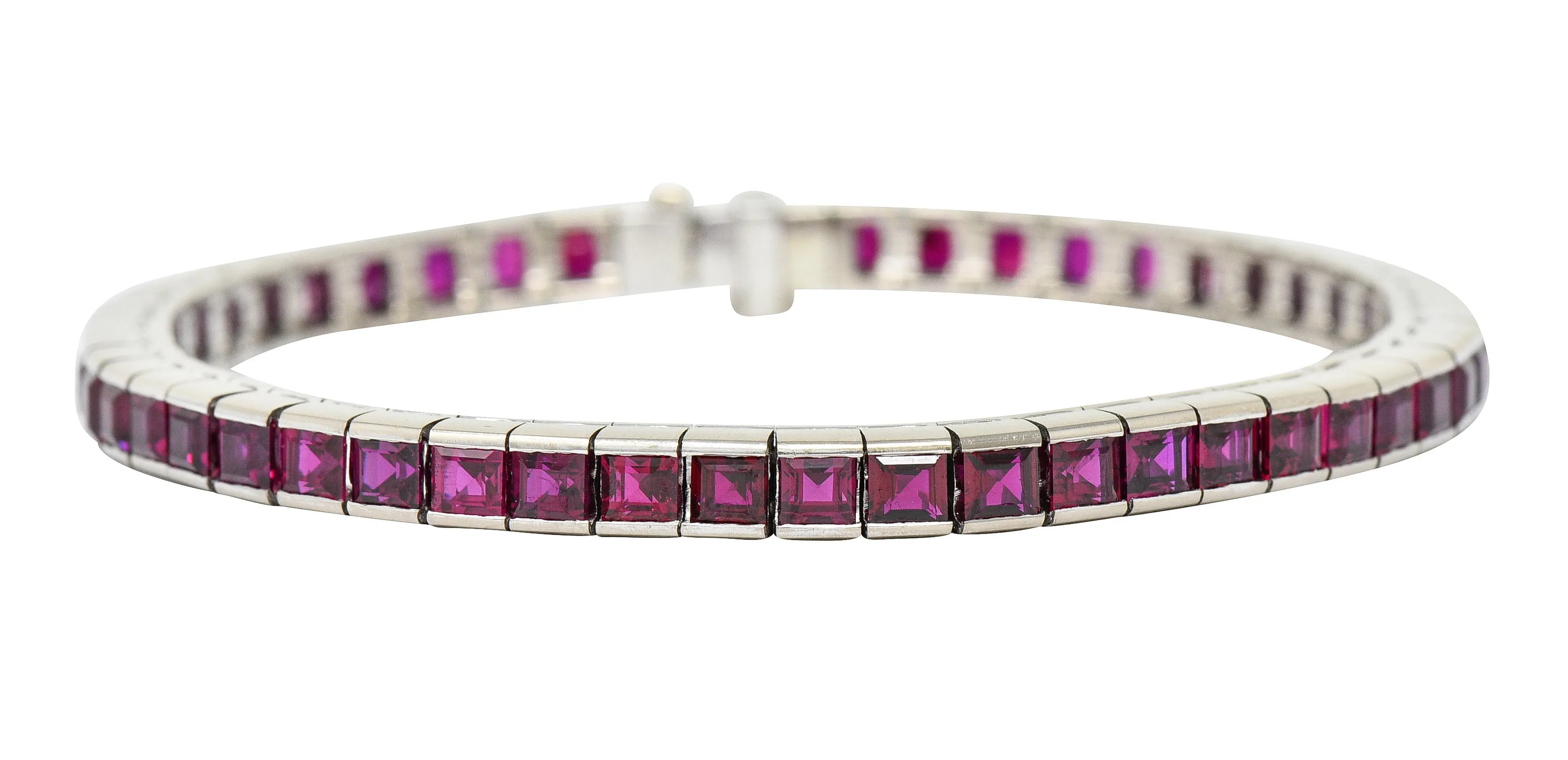 Retro 13.25 CTW Ruby Platinum Line Bracelet Circa 1940s