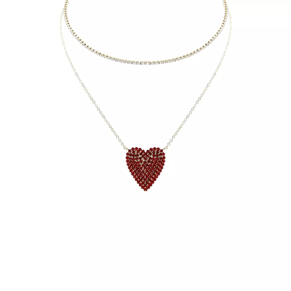 Rhinestone Heart Choker And Necklace Set