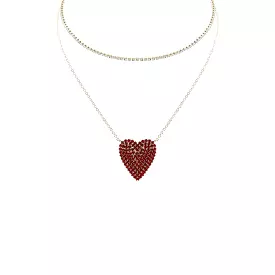 Rhinestone Heart Choker And Necklace Set