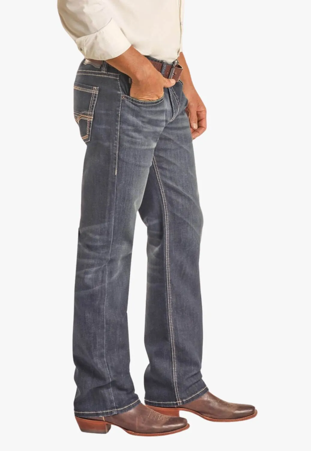 Rock and Roll Mens Tapered Stackable Bootcut Jean