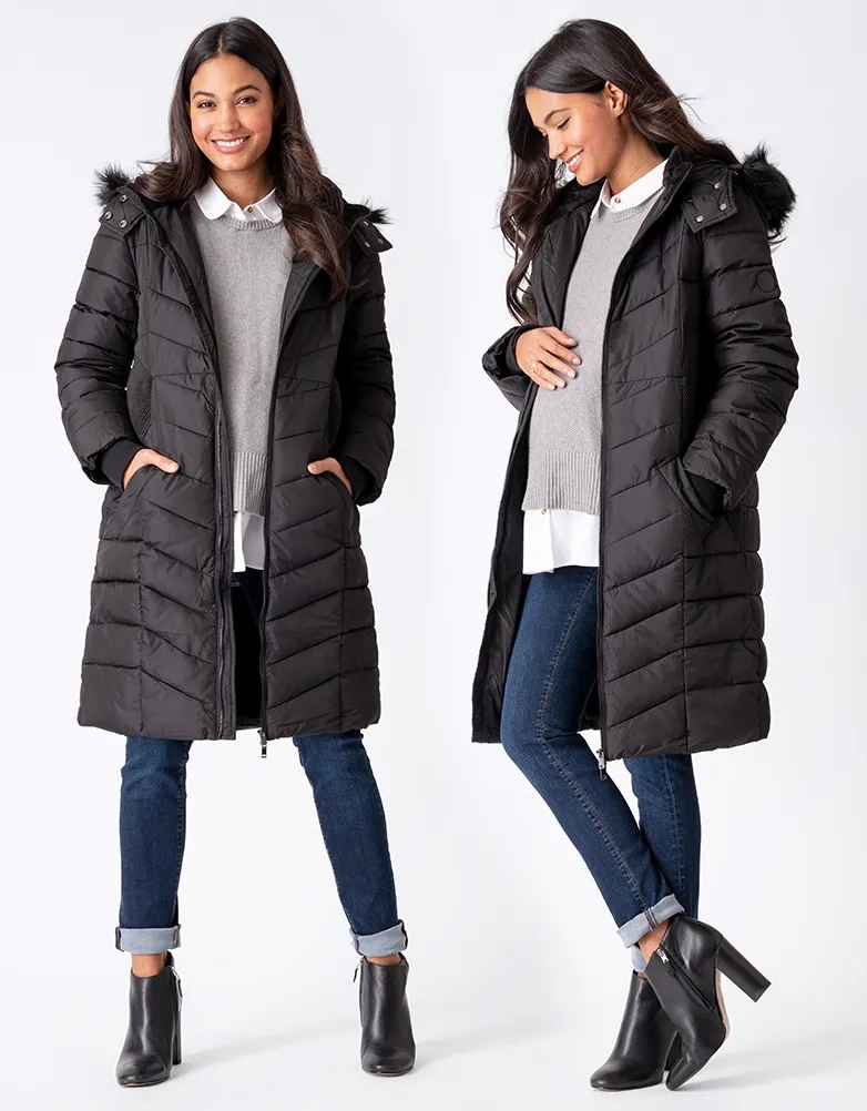 Rocky | Long Black Eco-Down 3 in 1 Maternity Puffer Jacket