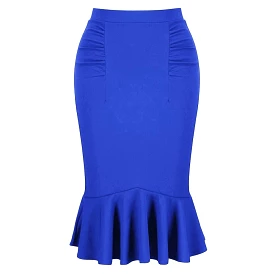 Royal Blue Peplum Fishtail Stretch Pencil Bodycon Skirt