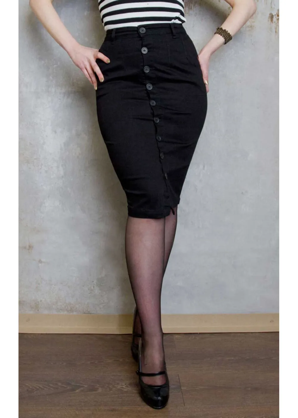 Rumble59 Second Skin Jeans 50's Pencil Skirt Denim Black