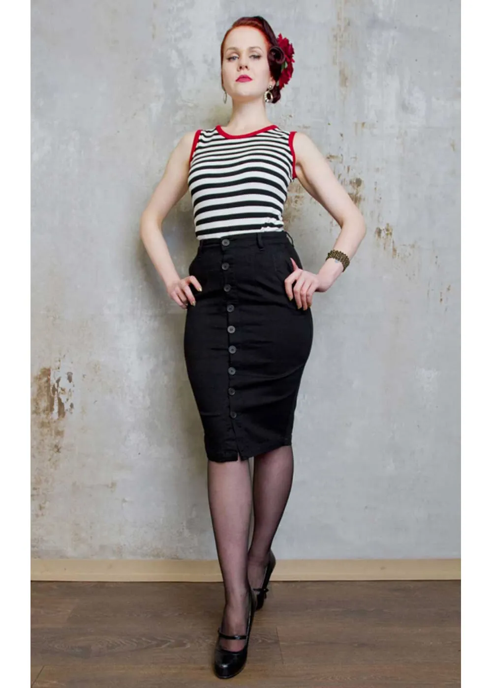 Rumble59 Second Skin Jeans 50's Pencil Skirt Denim Black