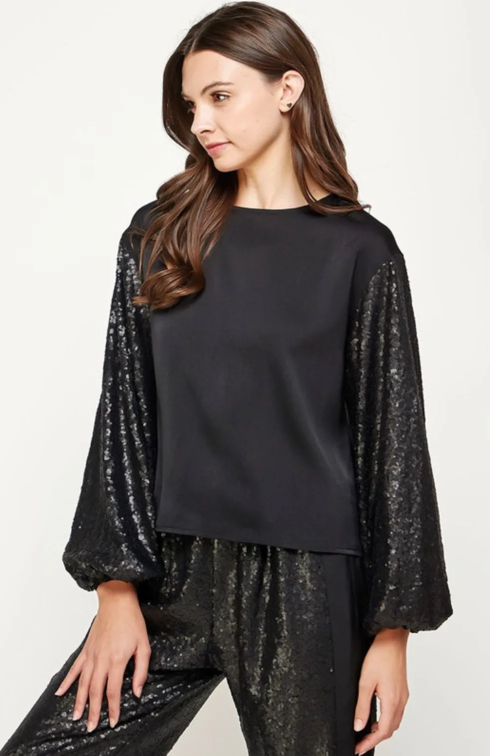 Satin Blouse With Sequin sleeve