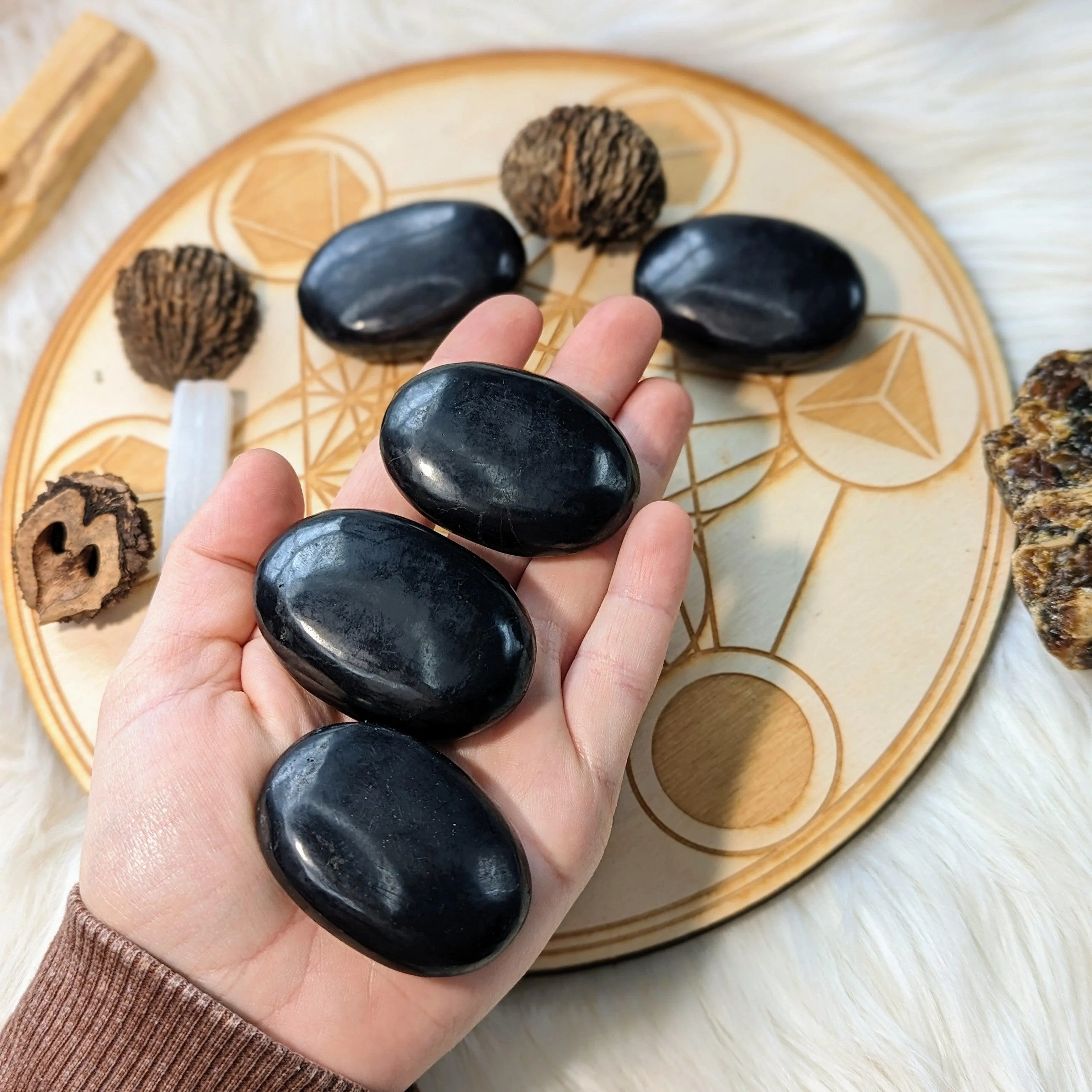 Shungite Palm Stone Carvings ~ protective and detoxifying