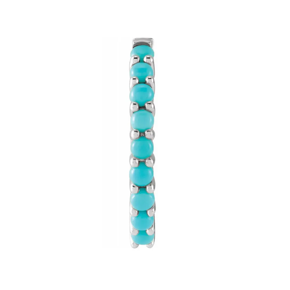 Single, 14K Yellow or White Gold Turquoise Hinged Huggie Hoop Earring