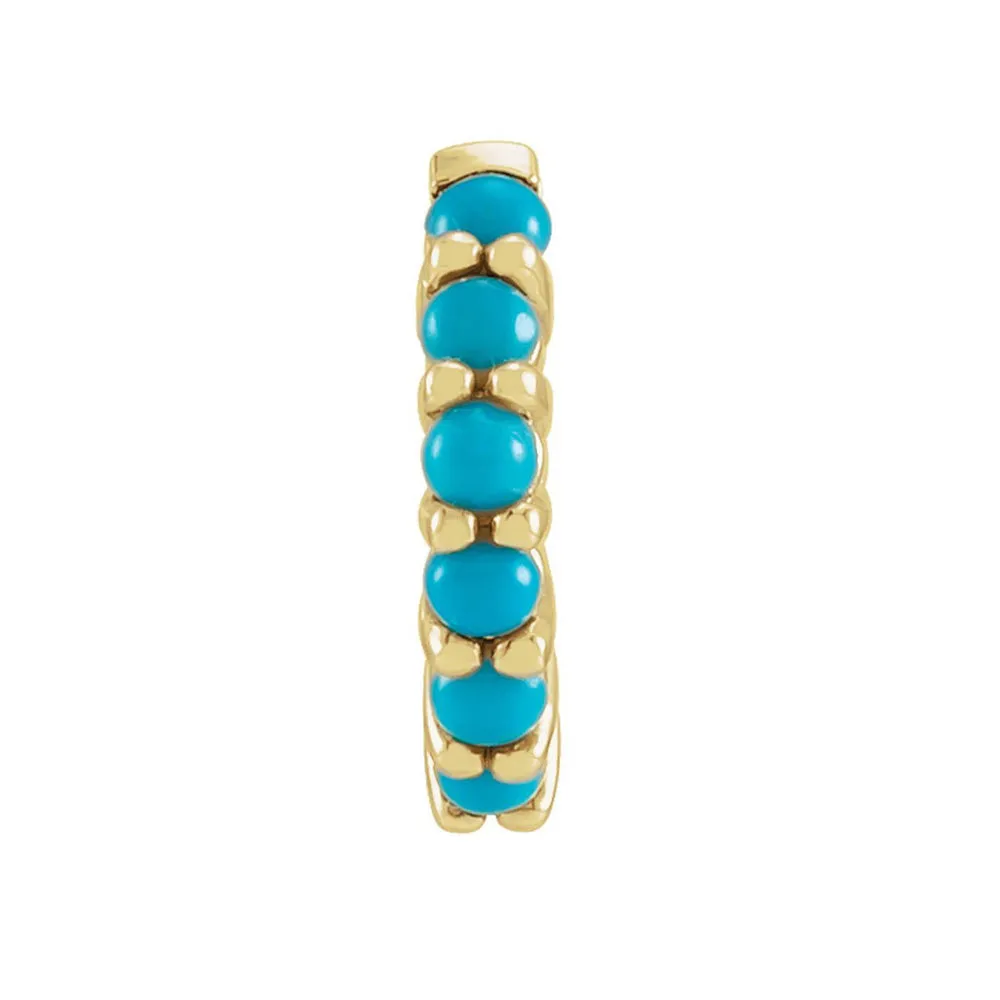 Single, 14K Yellow or White Gold Turquoise Hinged Huggie Hoop Earring