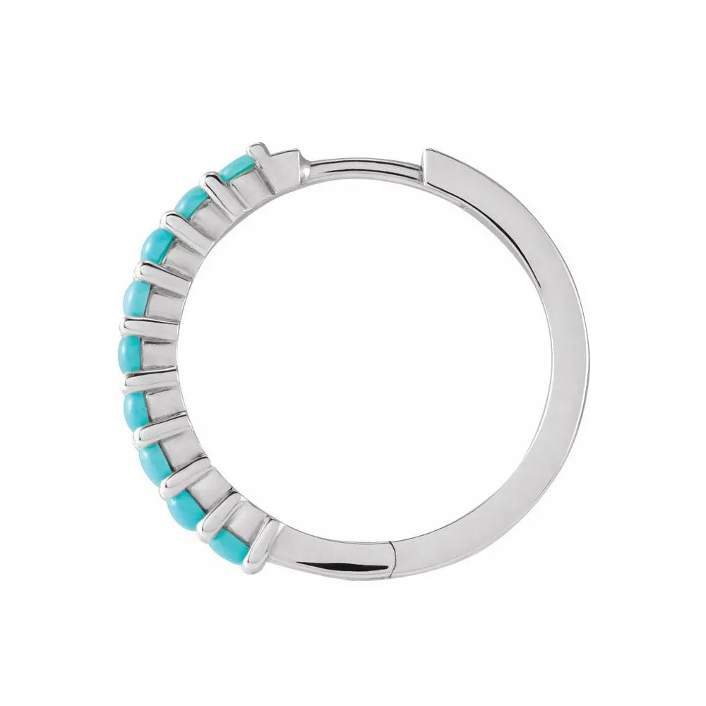 Single, 14K Yellow or White Gold Turquoise Hinged Huggie Hoop Earring