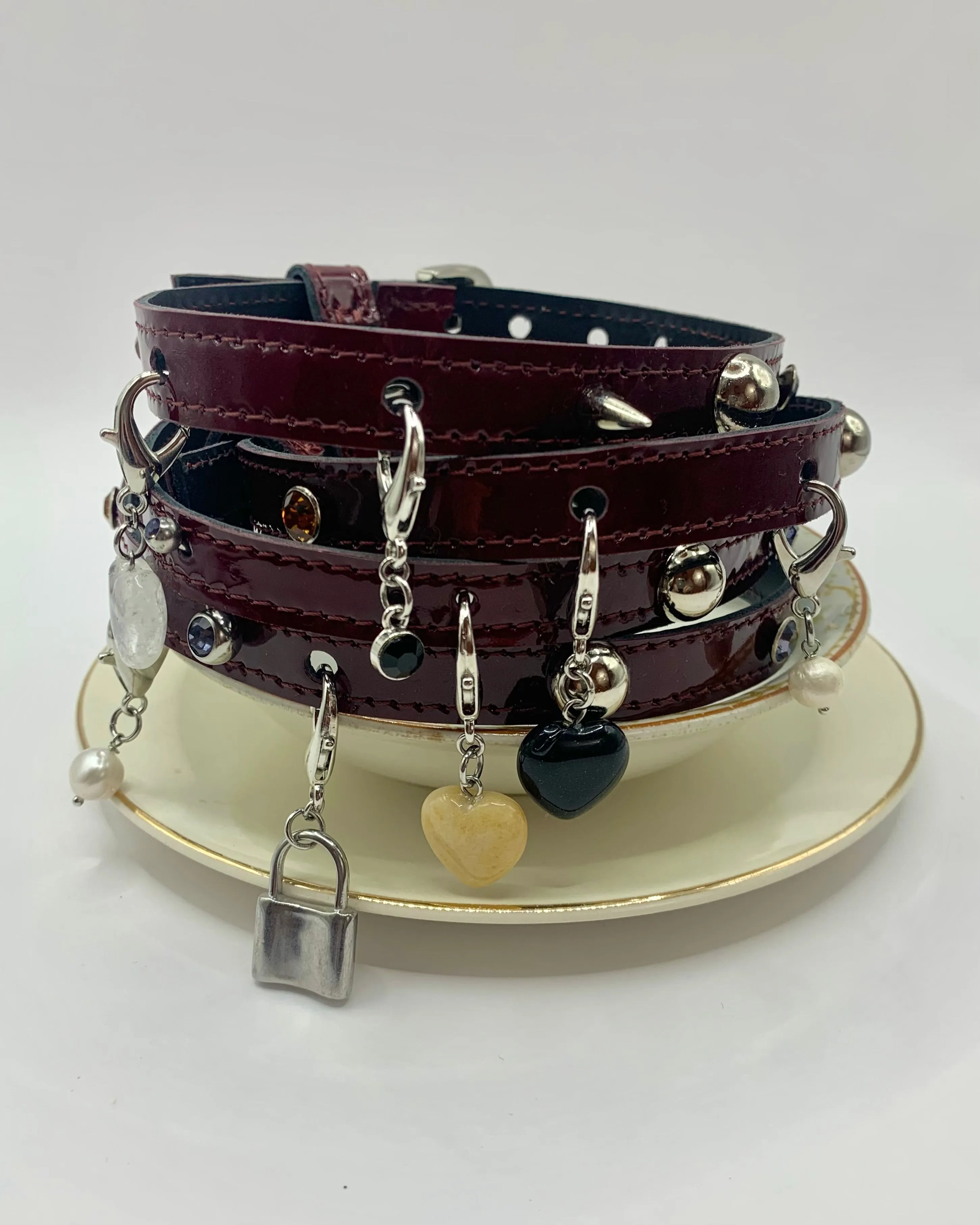 SJ X DBD oxblood patent charm choker