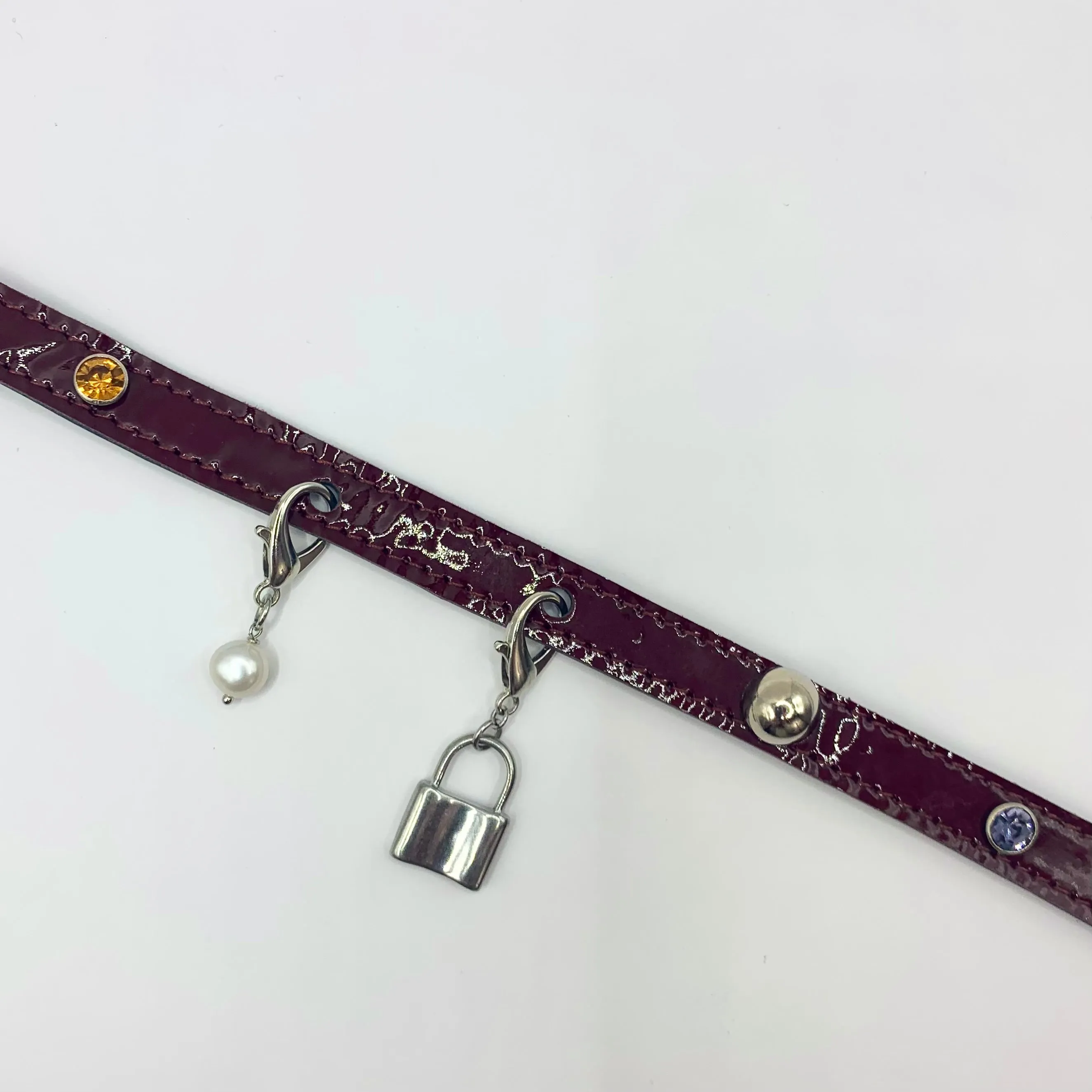 SJ X DBD oxblood patent charm choker