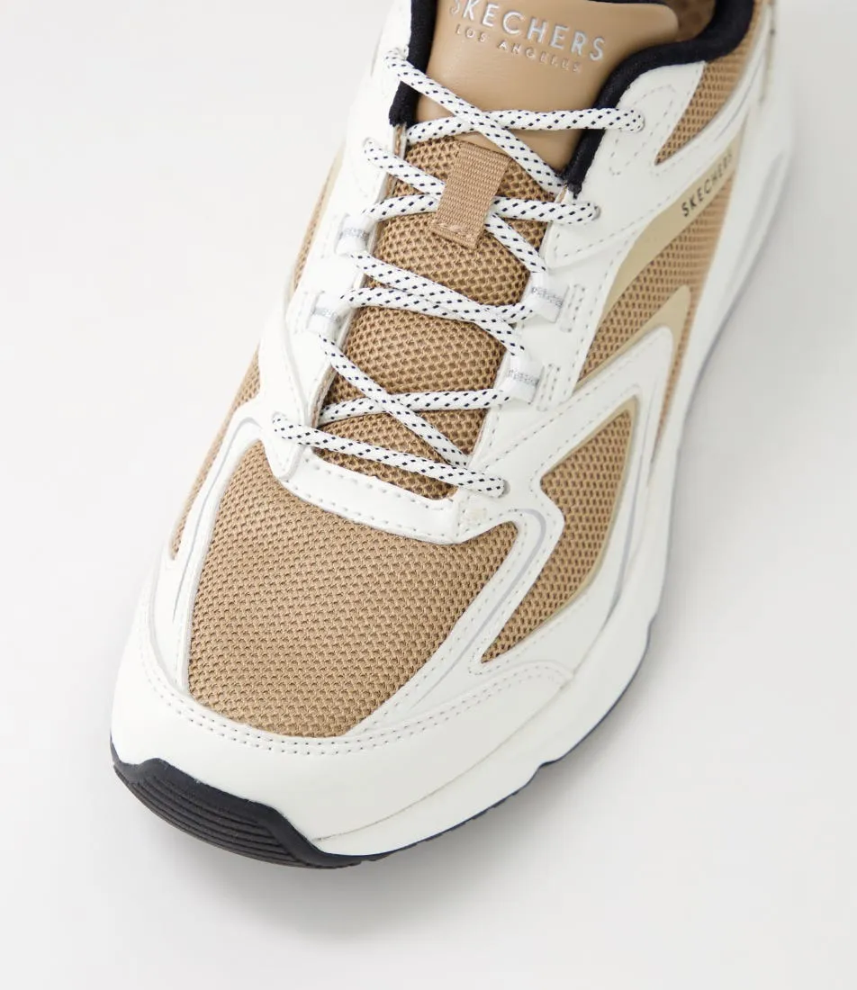 SKECHERS Tres White Tan Sneakers