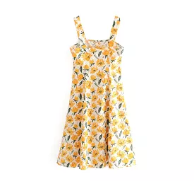 Sleeveless Square Neck Floral A-Line Dress kk17