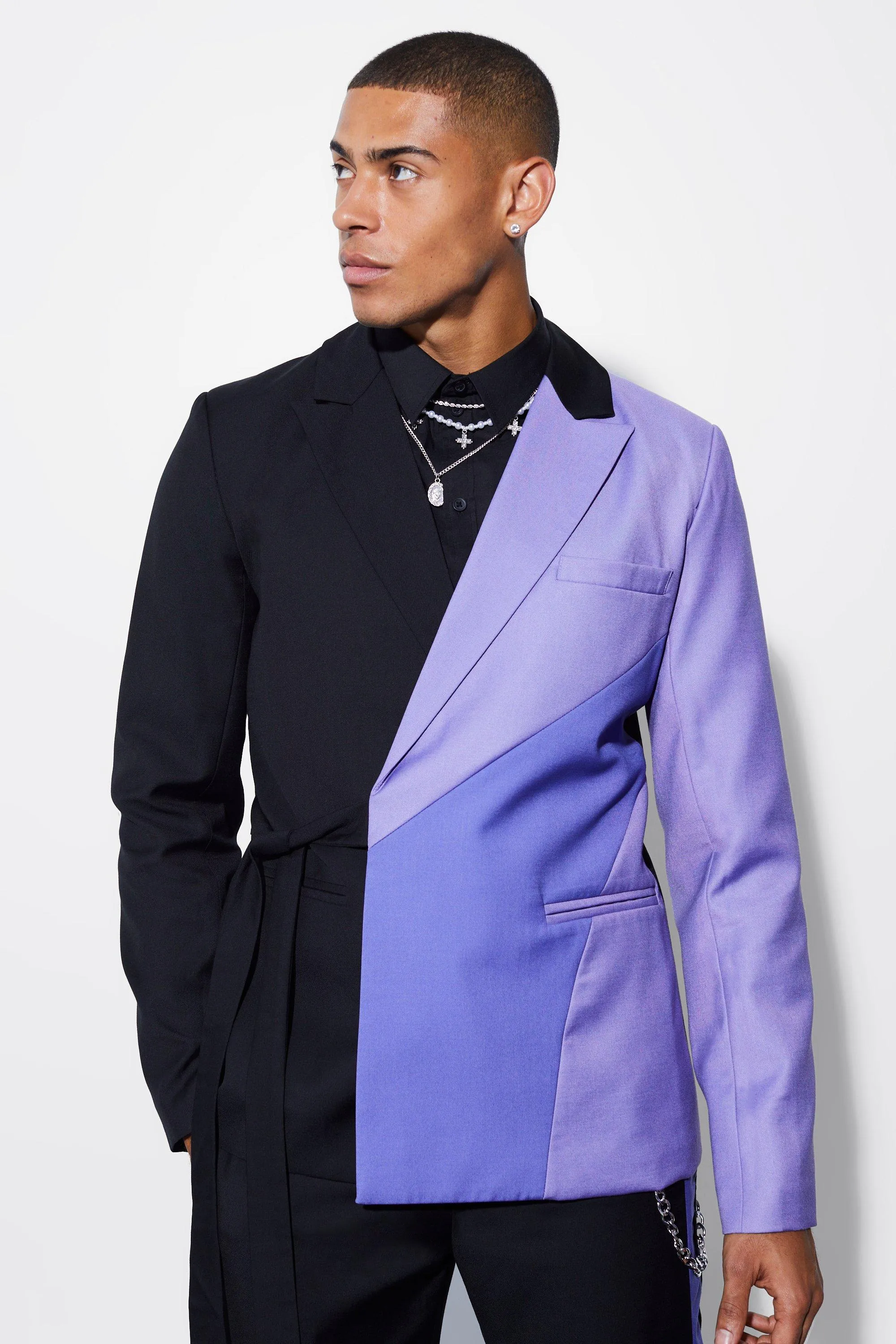 Slim Wrap Panel Suit Jacket