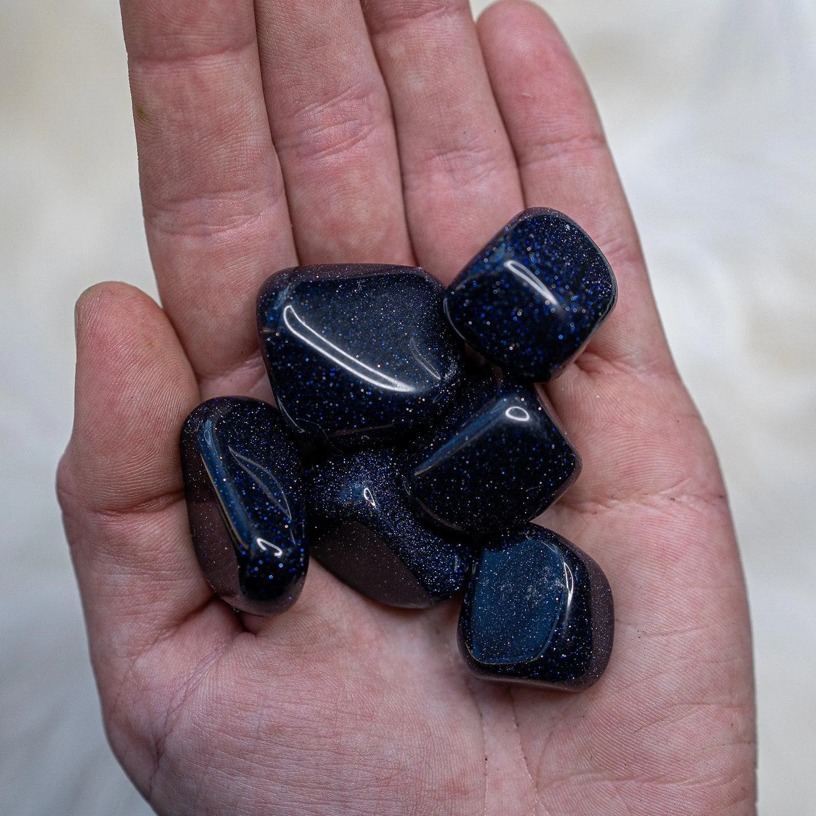 Sparkling ~ Galaxy Blue Goldstone set of 6 Tumbled Stones