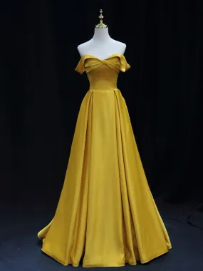 Strapless A-line Satin Yellow Prom Dress Formal Dress