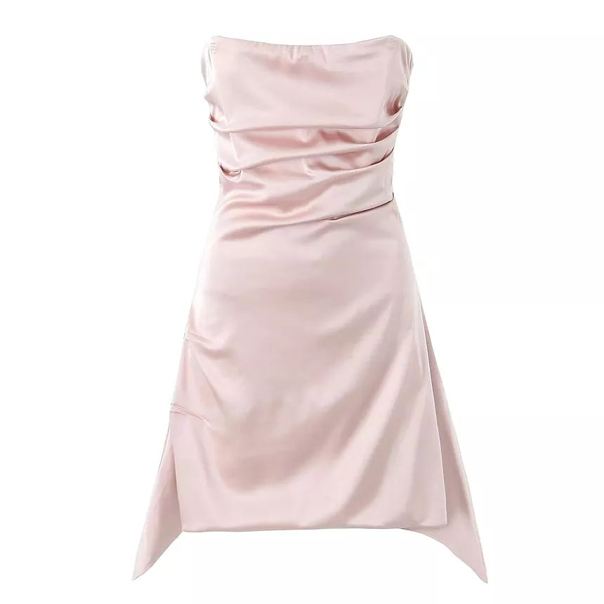 Strapless Plain Ruched Mini A-Line Dress aa23