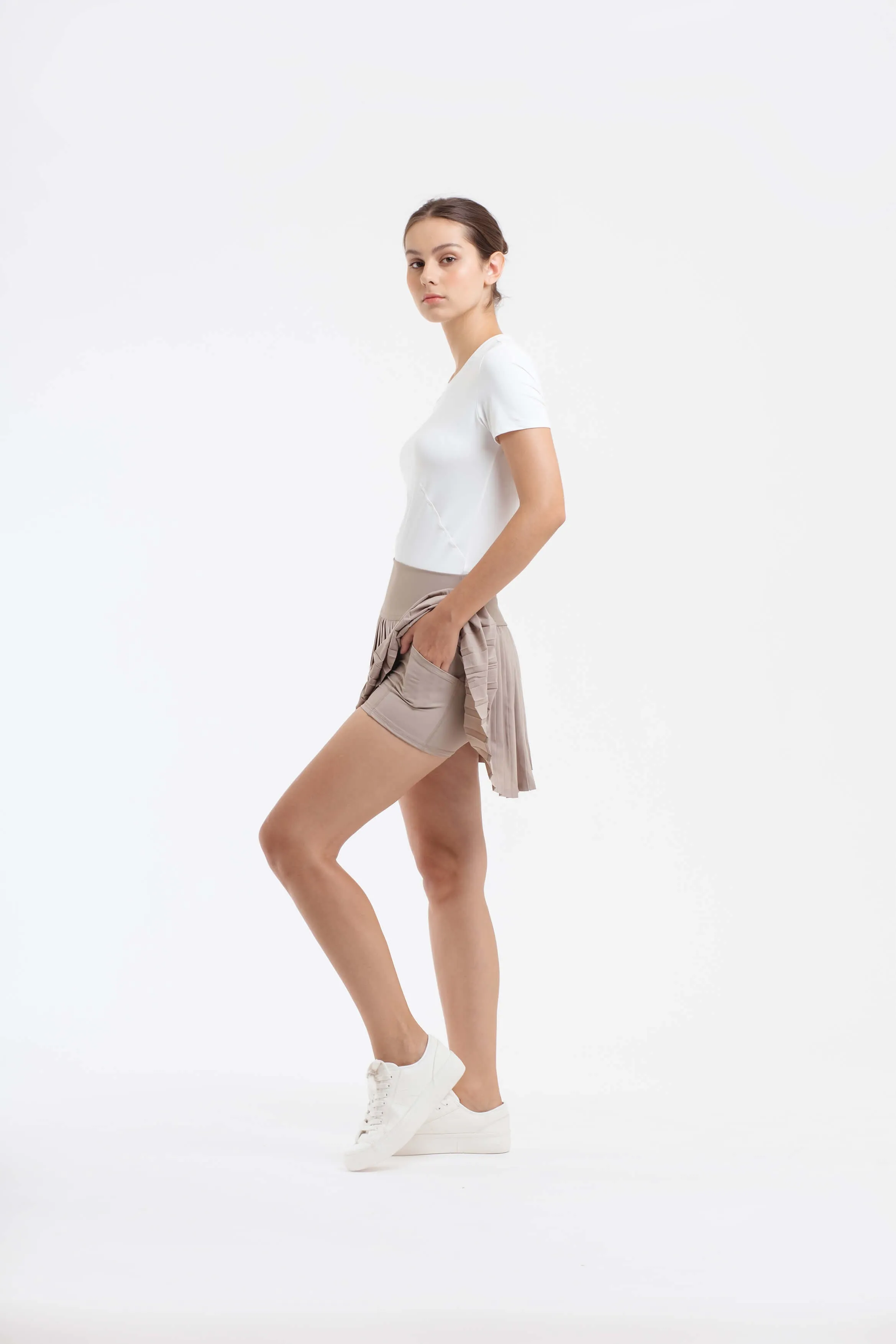 Taupe Pleated Tennis Skirt