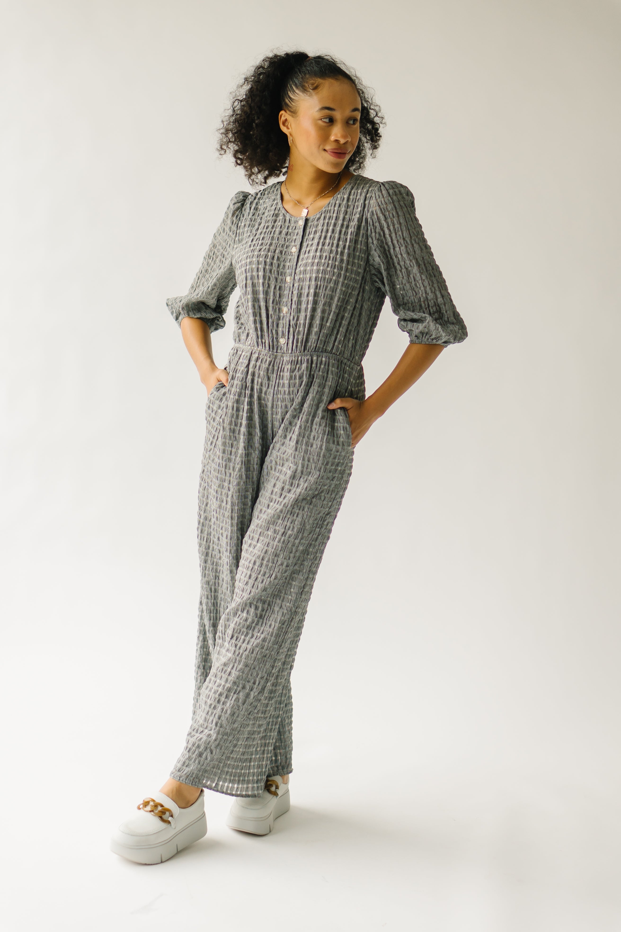 The Prowell Gingham Woven Jumpsuit in Black Multi