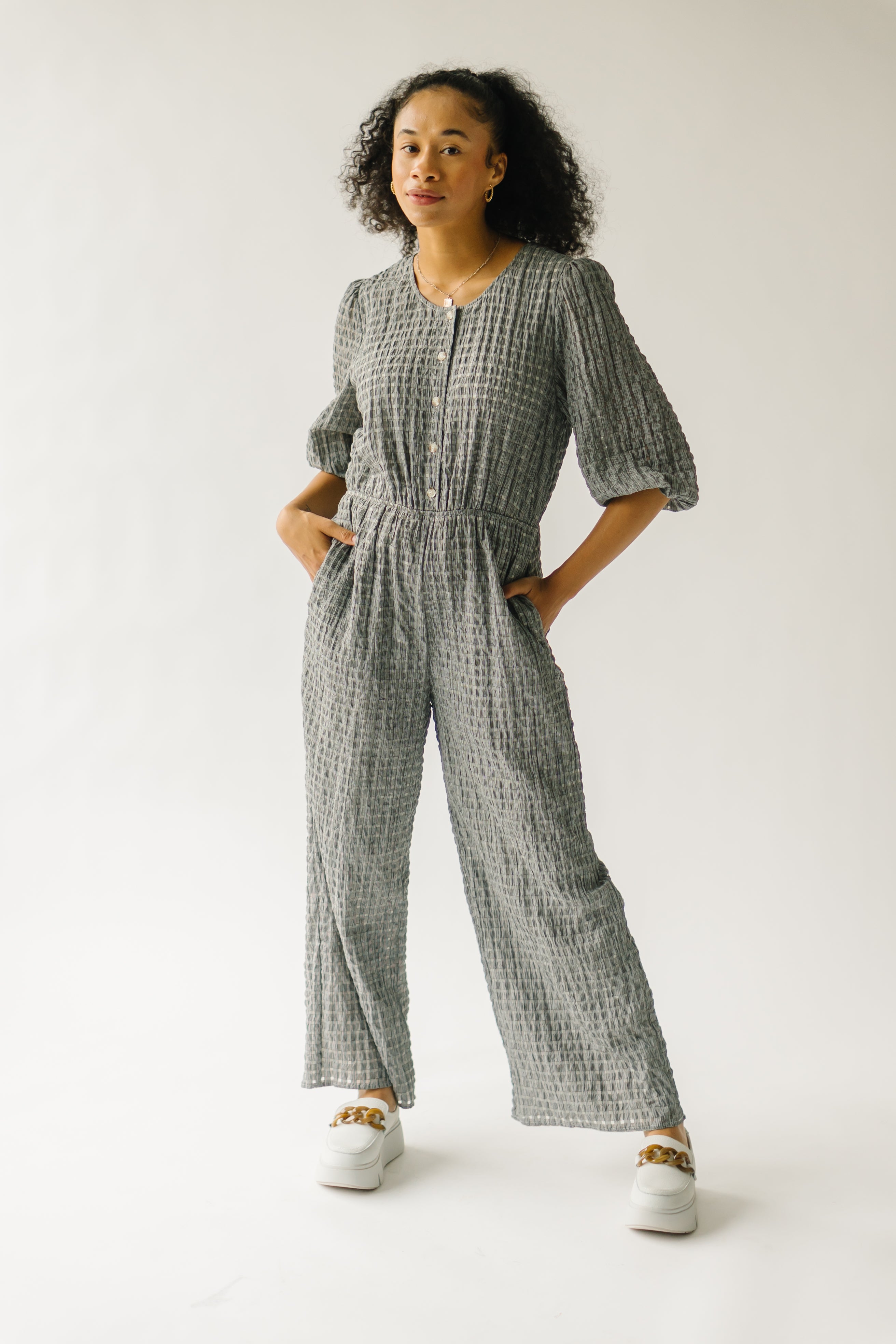 The Prowell Gingham Woven Jumpsuit in Black Multi