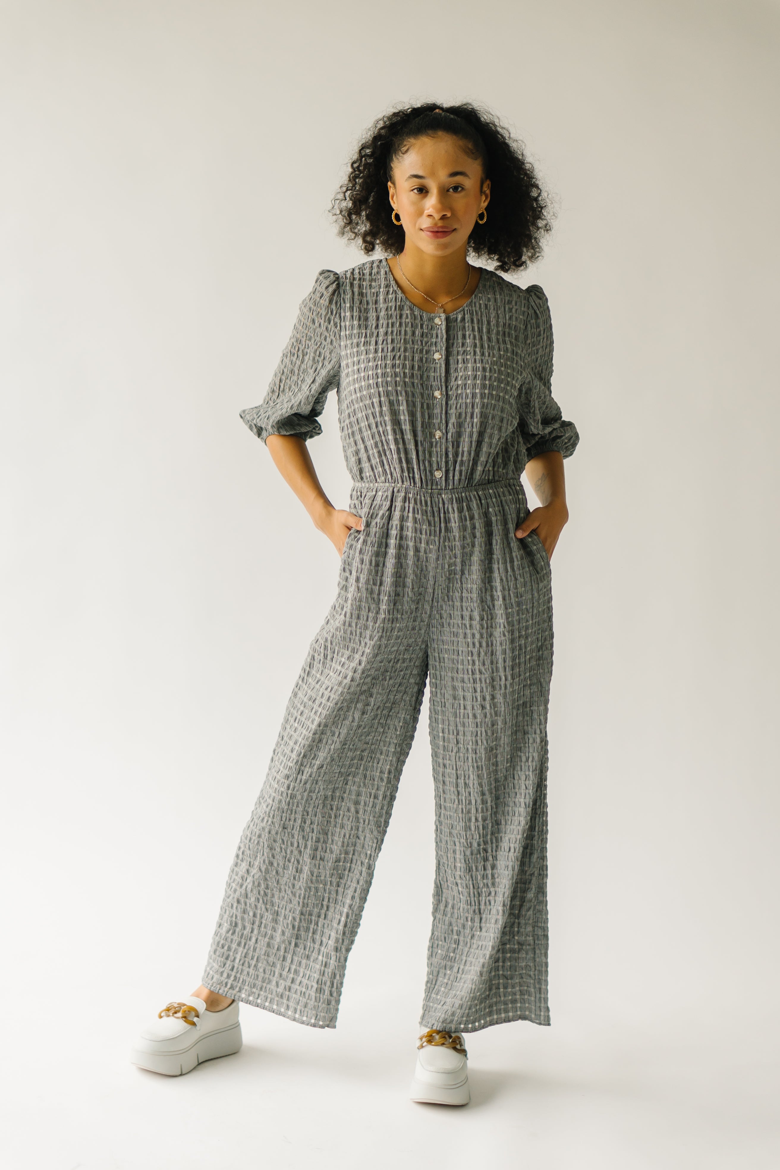 The Prowell Gingham Woven Jumpsuit in Black Multi