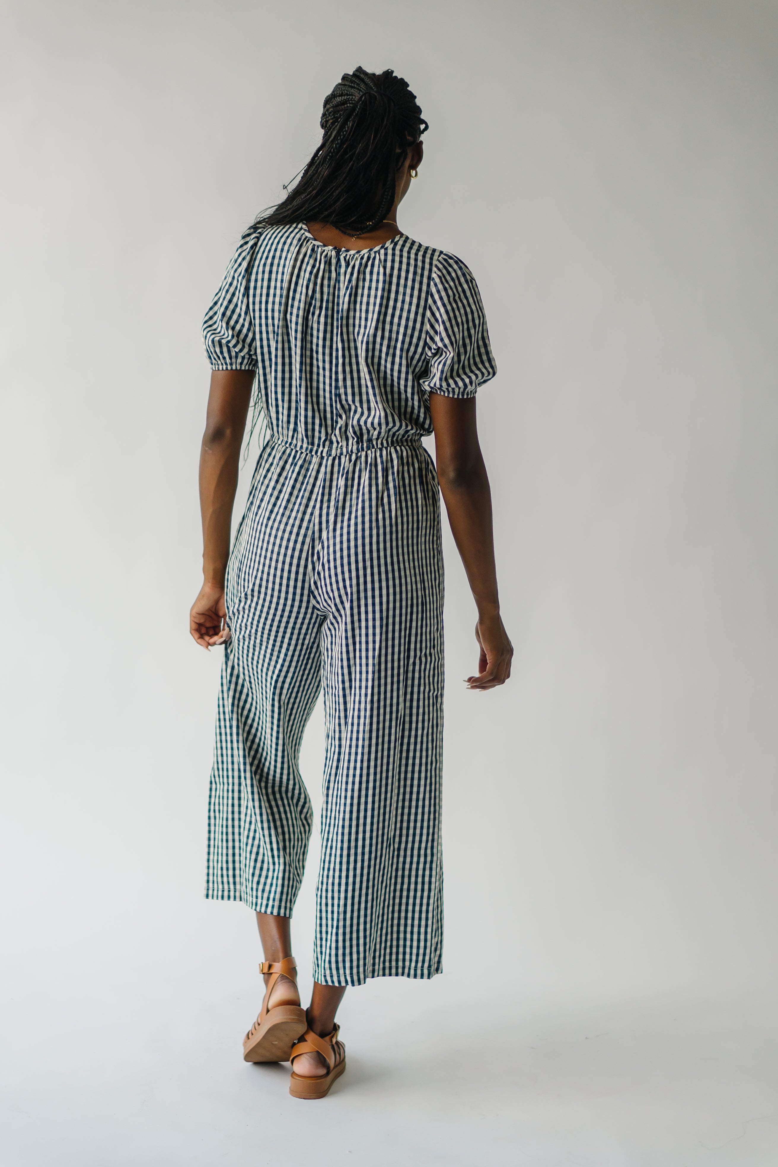 The Stuart Gingham Jumpsuit in Navy