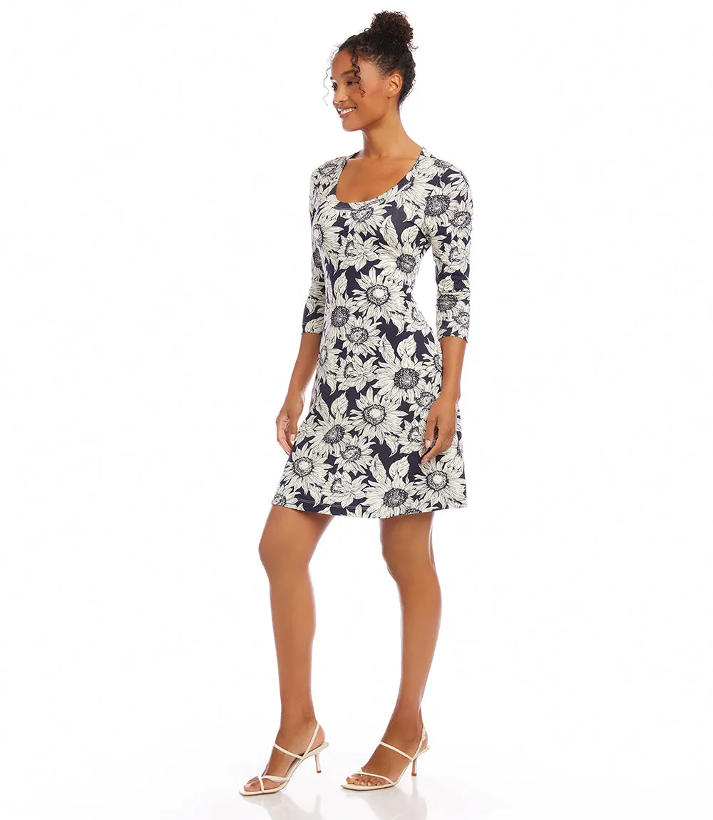 Three Quarter Sleeve A-Line Dress