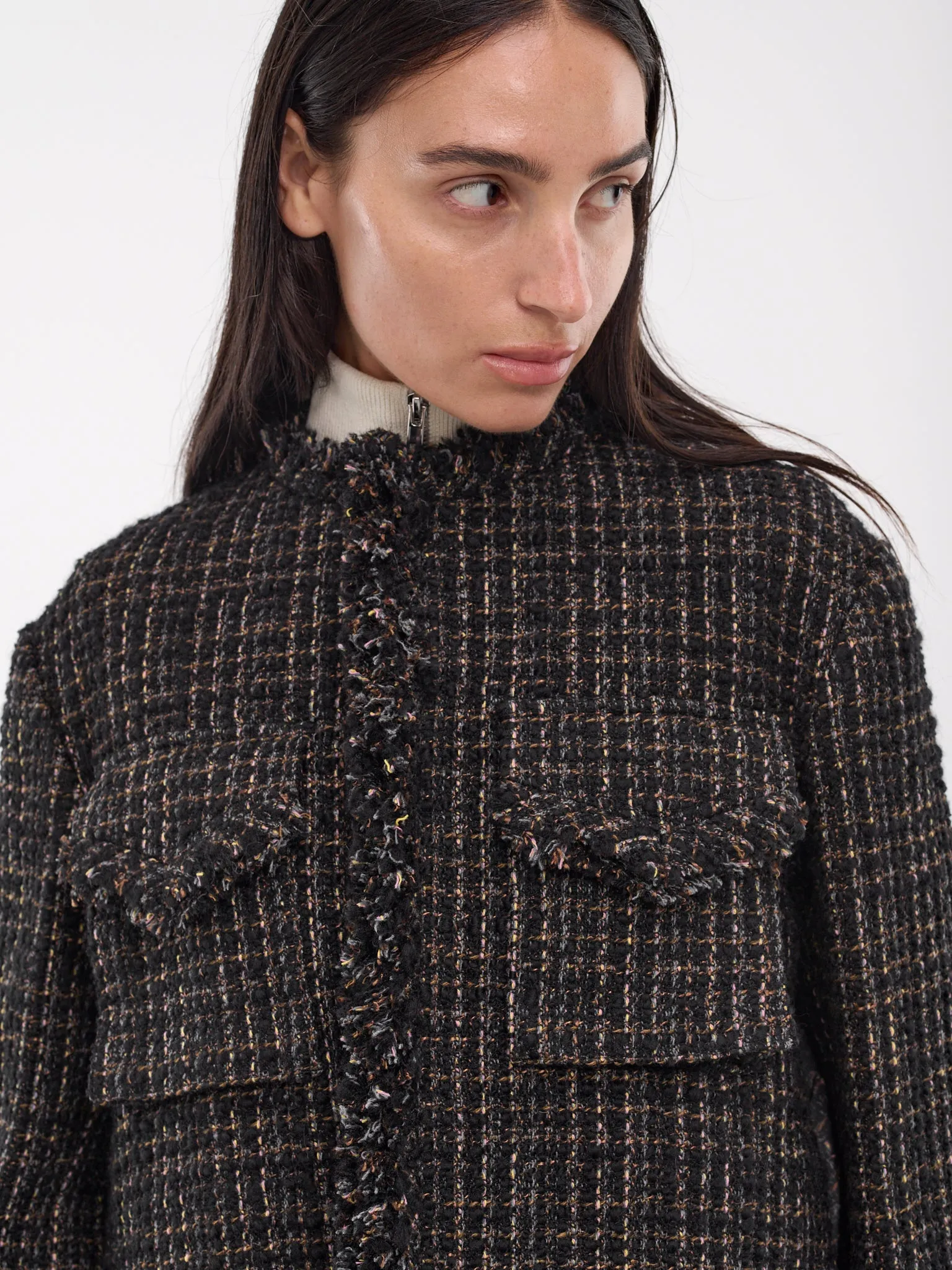 Tweed Puffer Jacket (24-07441-014-BLACK-BROWN)