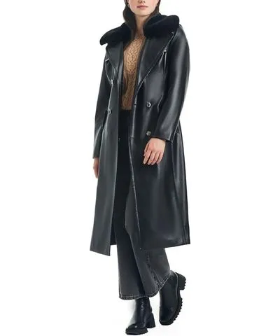 Vince Camuto Womens Faux Leather Long Trench Coat