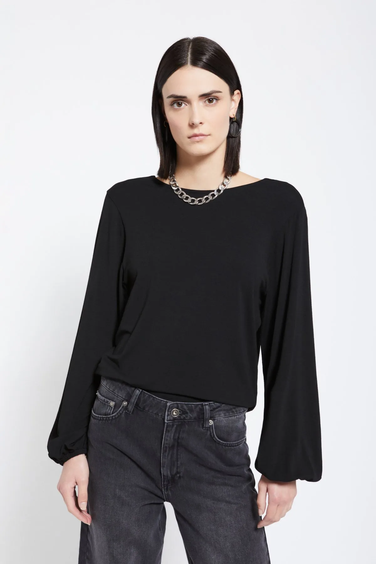 Viscose blouse with flared sleeves