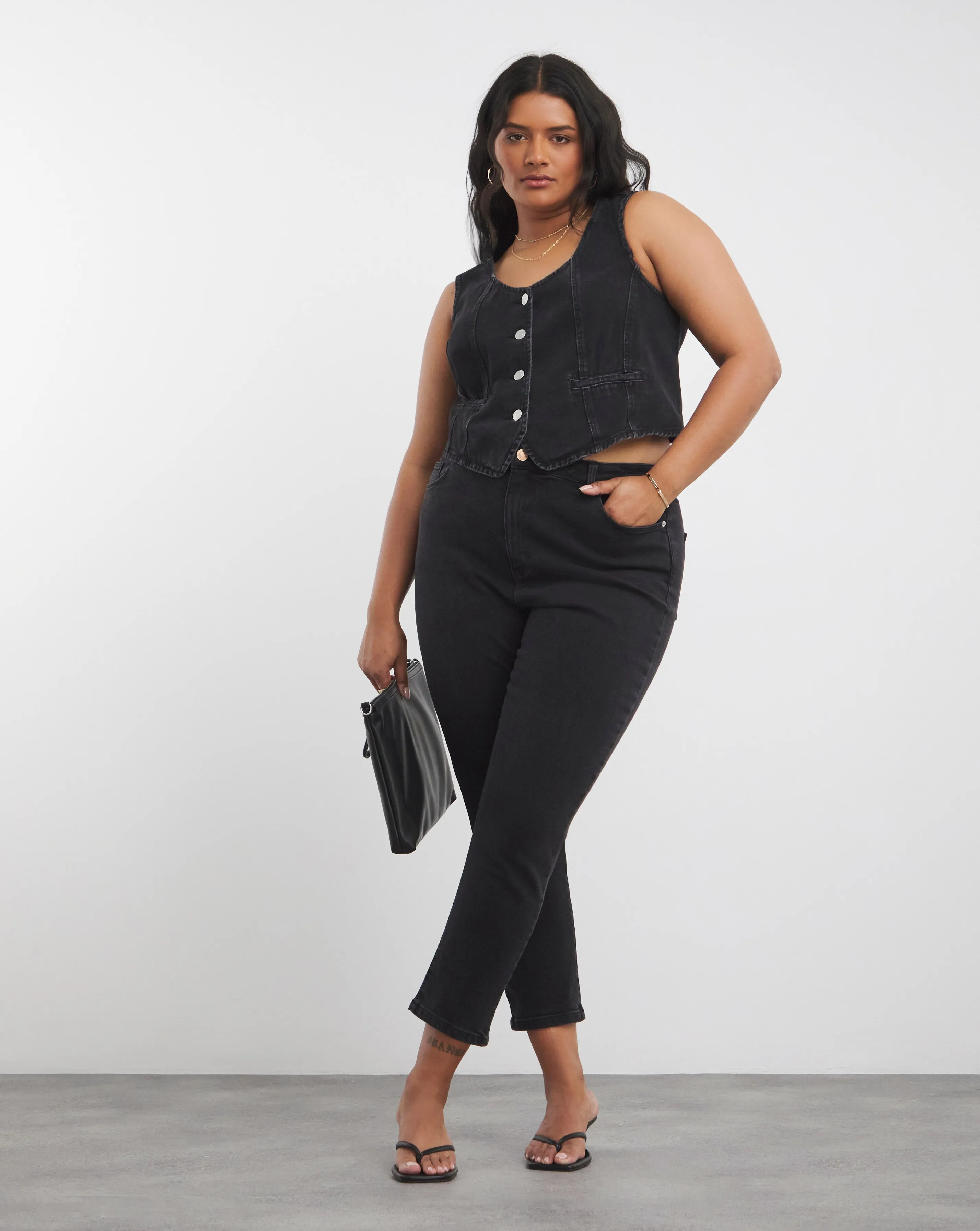 Washed Black Lara Slim Mom Jeans | Simply Be