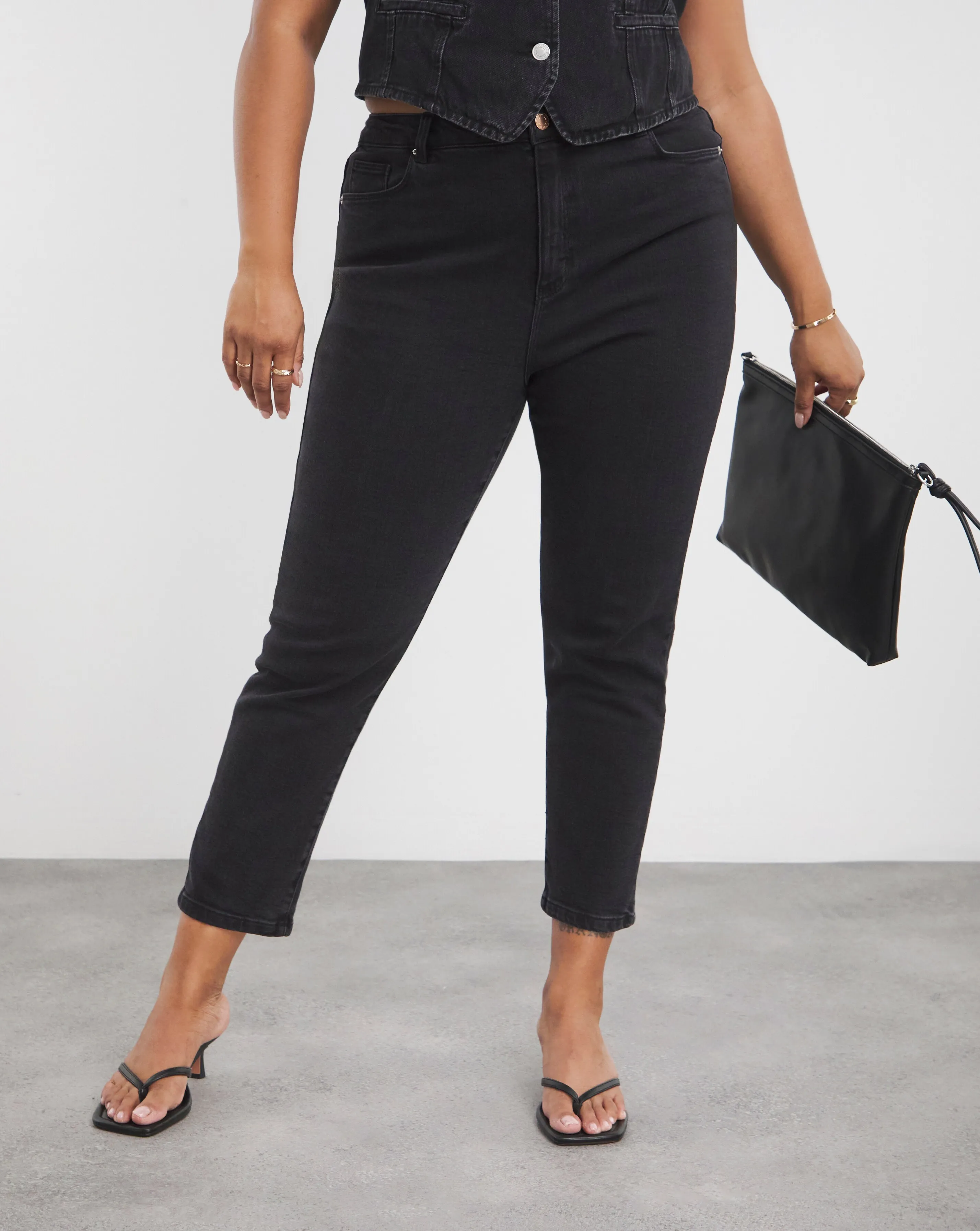 Washed Black Lara Slim Mom Jeans | Simply Be