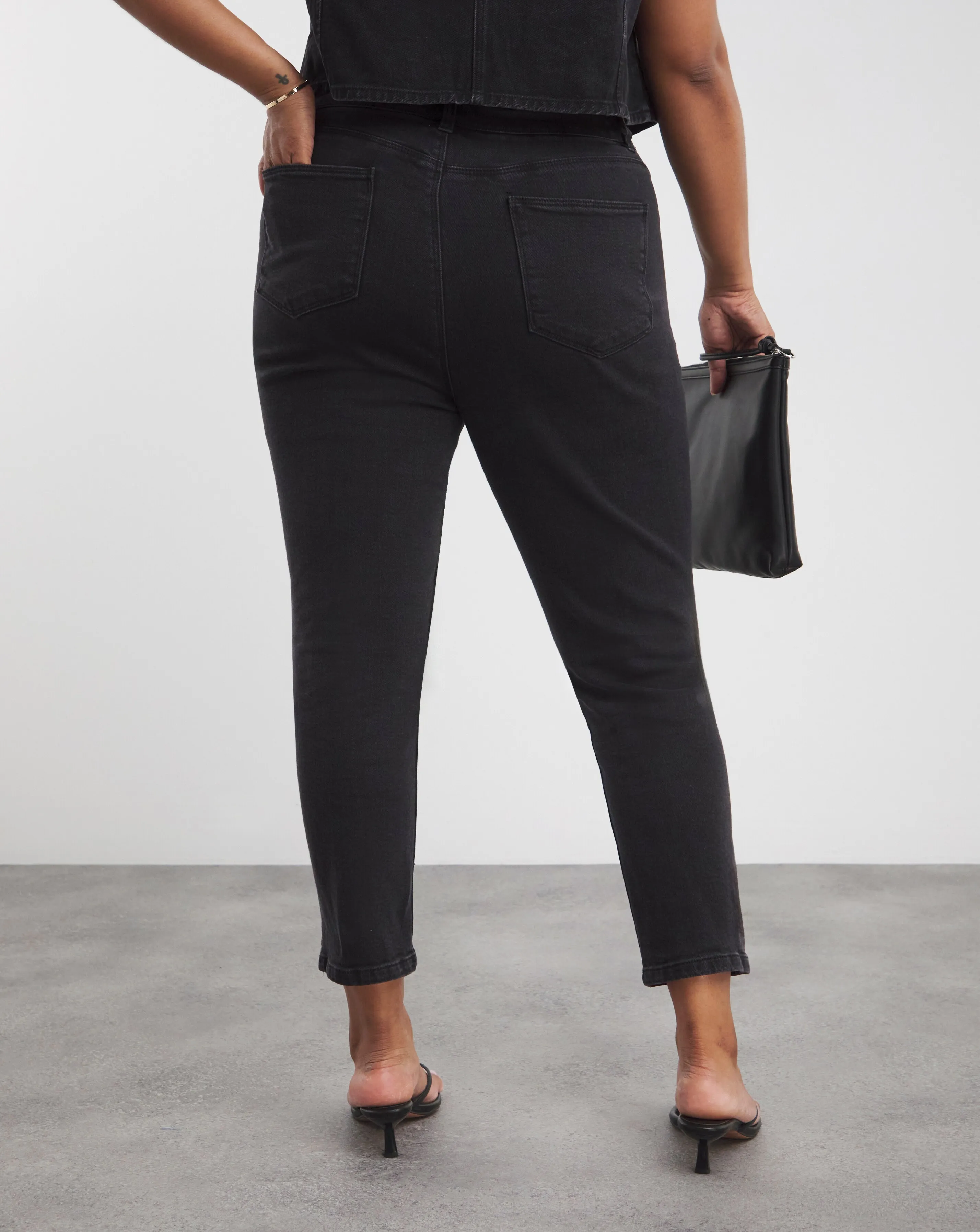 Washed Black Lara Slim Mom Jeans | Simply Be