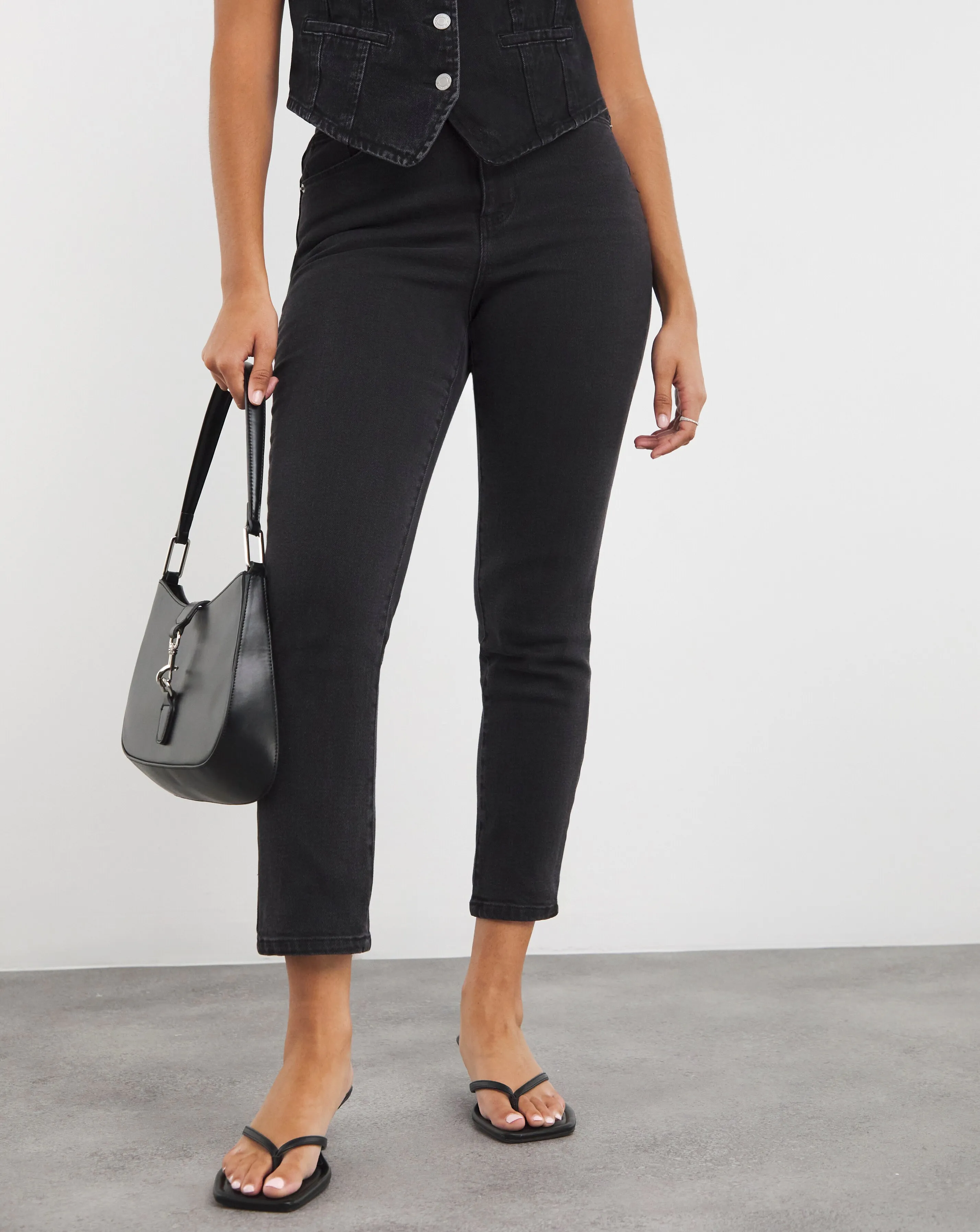 Washed Black Lara Slim Mom Jeans | Simply Be